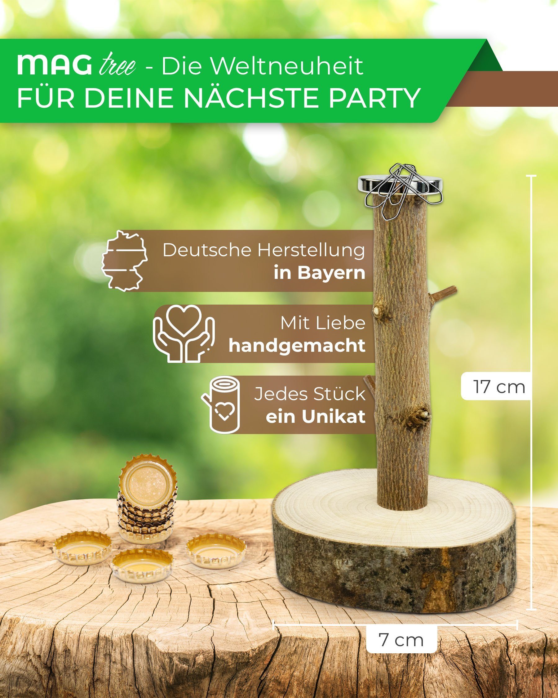 Deggelbam Magnethalter Das Original! Deckelbaum Kronkorkenhalter Magnetbaum (Geburtstagsgeschenk Männergeschenk, Weihnachtsgeschenk Vatertagsgeschenk), Handgemacht in Bayern / Einzigartig / Hingucker / Super praktisch