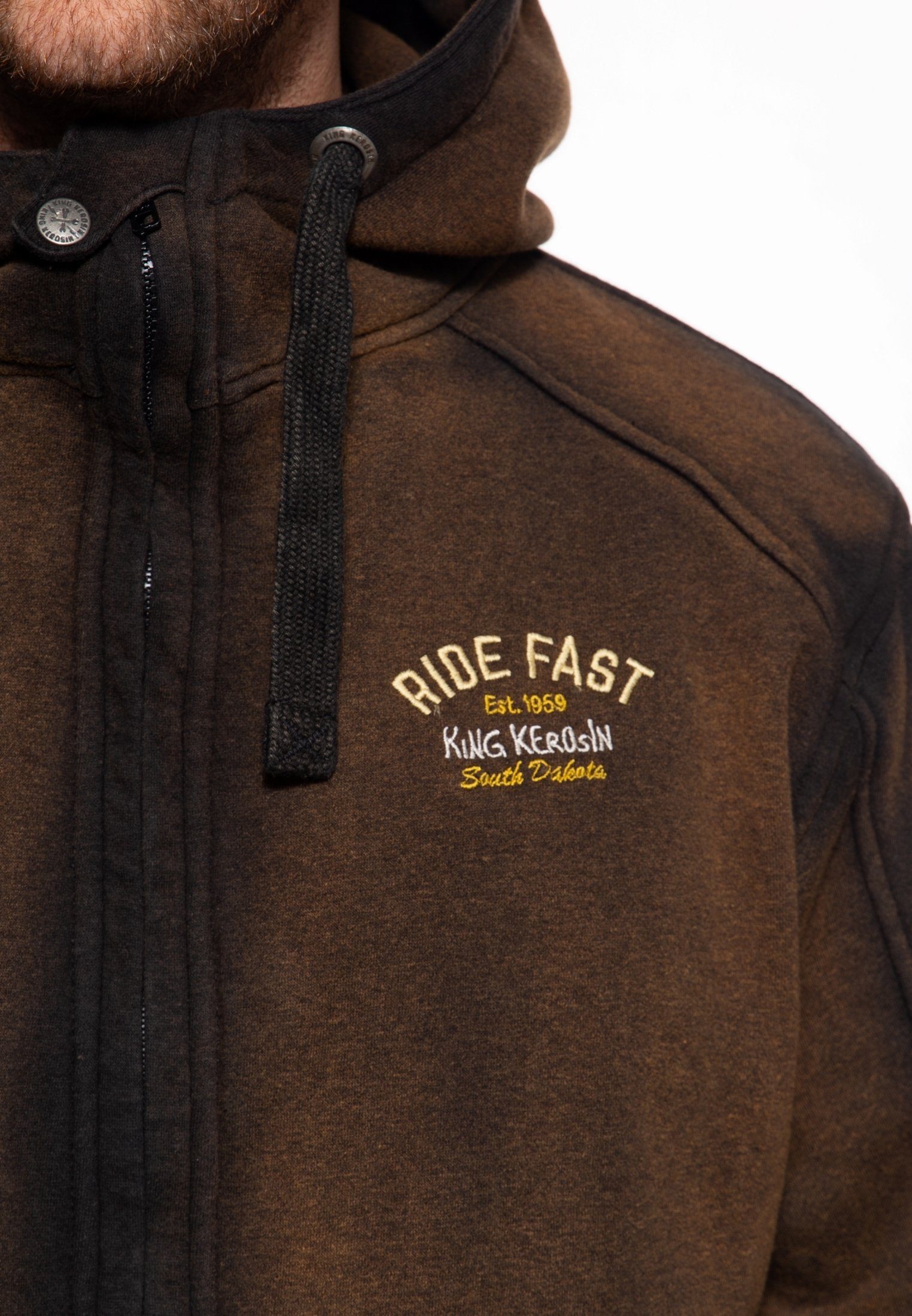 my Dust & KingKerosin Vintage-Waschung Kapuzensweatjacke mit Eat Fast Ride