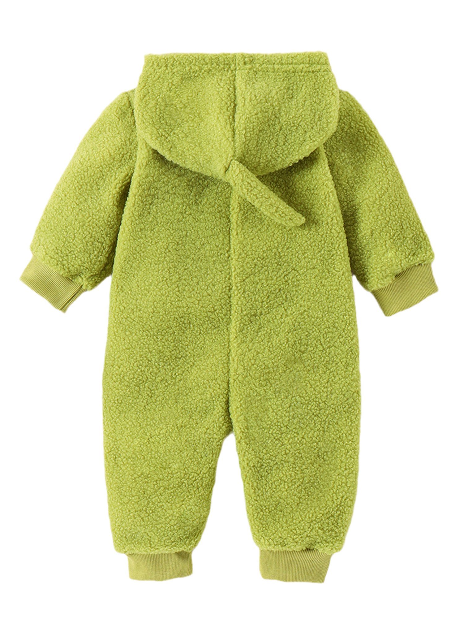 Overall baby mit Plüsch Liebesstickmuster Süßes mit Lapastyle Kapuze Strampler Grün Unisex aus Strampler
