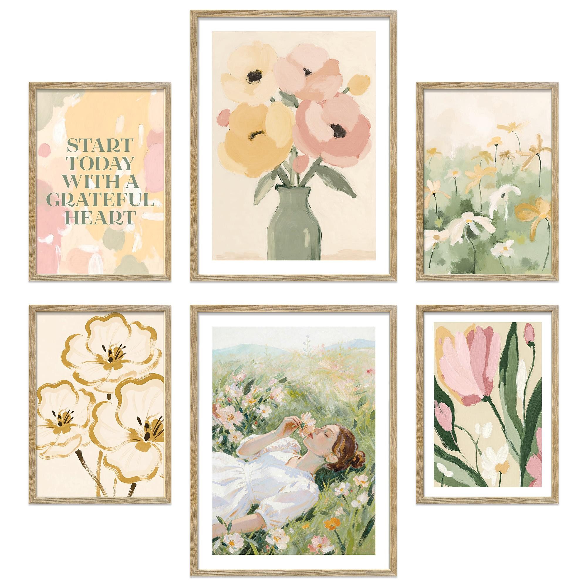 ARTFAVES Bilder-Collage Poster Set Abstract Green Art I mehrteilige Bilderwand I Wandbilder Ab, (Wandbilder modern, 6 St)