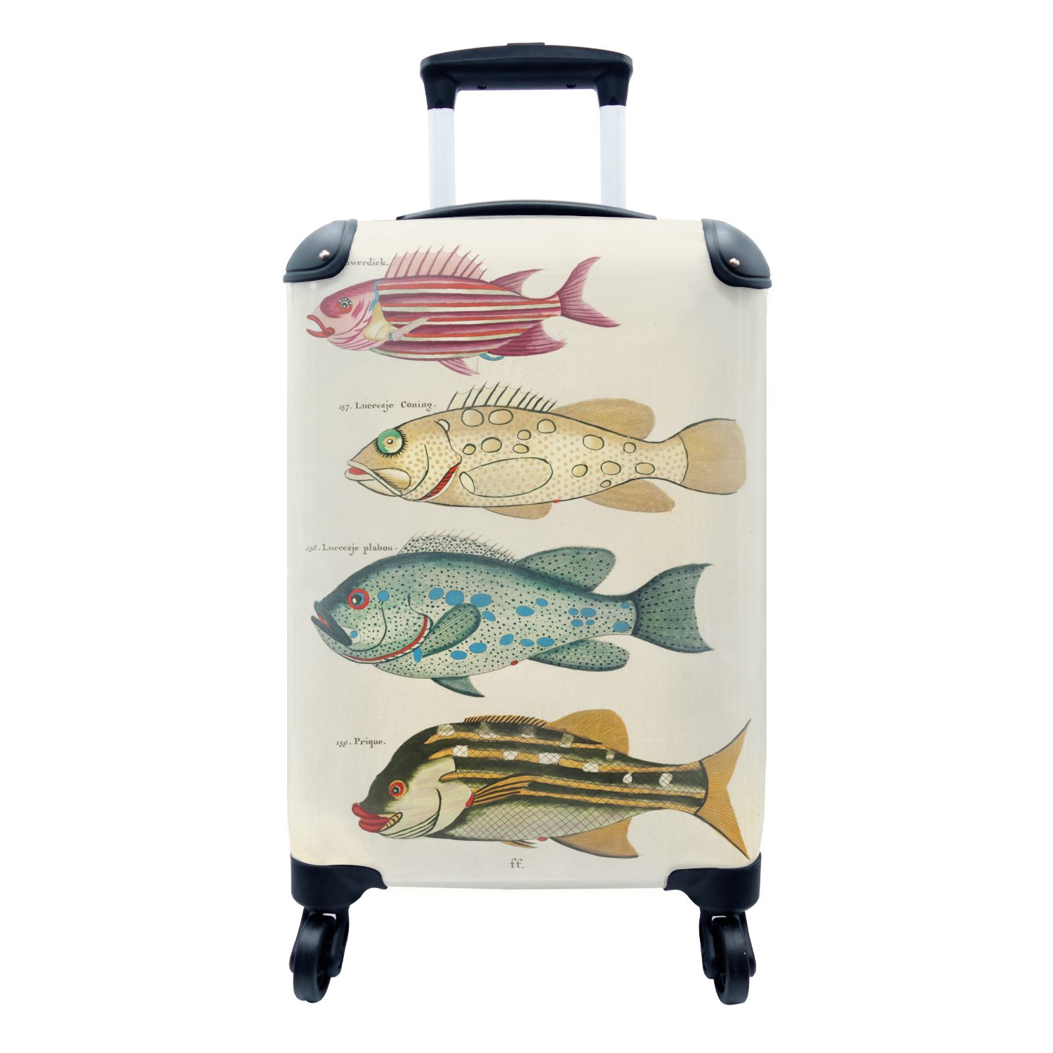 MuchoWow Handgepäckkoffer Fisch - Kunst - Vintage, 4 Rollen, Reisetasche mit rollen, Handgepäck für Ferien, Trolley, Reisekoffer