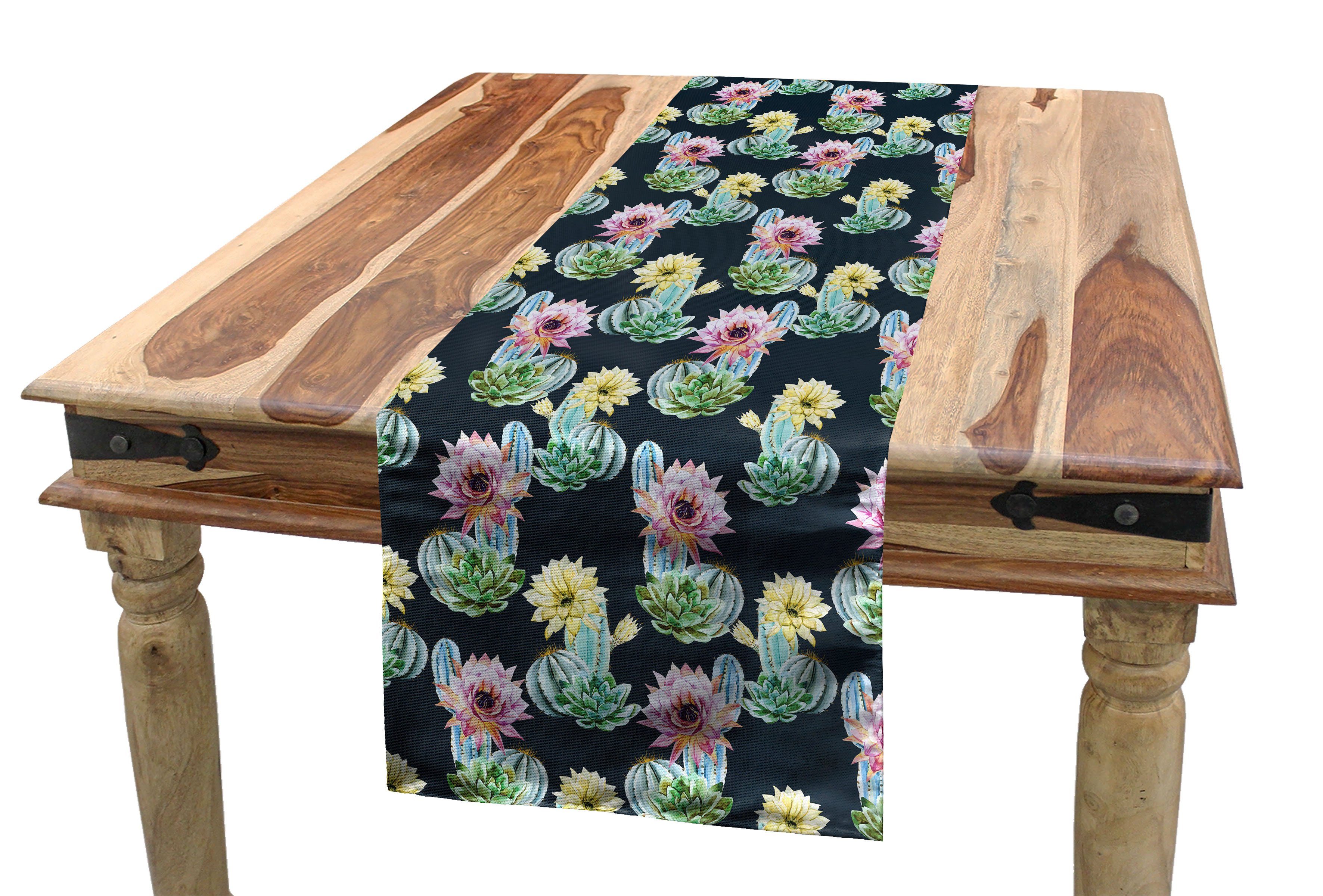 Abakuhaus Tischläufer Esszimmer Küche Rechteckiger Dekorativer Tischläufer, Kaktus Foliage Aquarell Stil