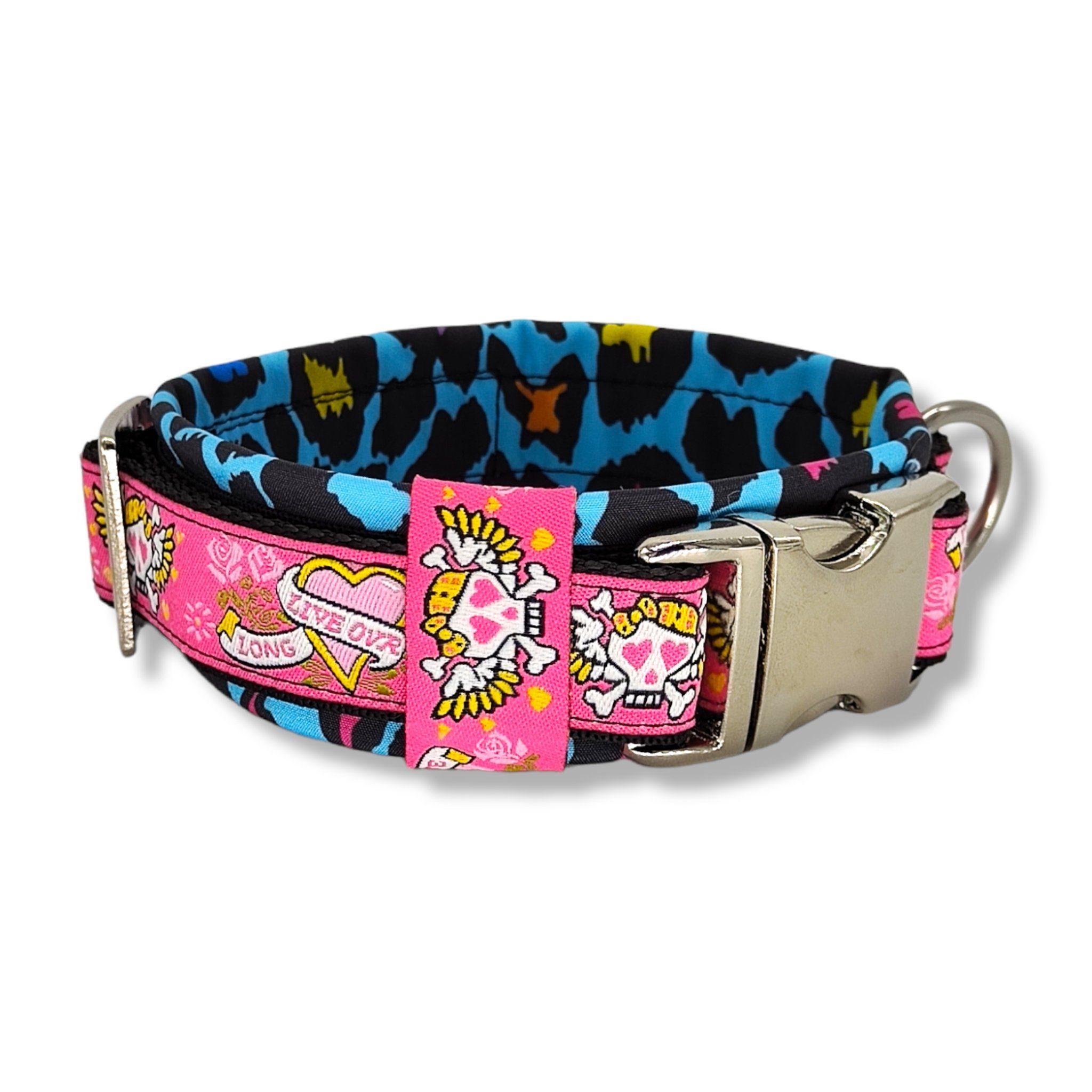 D by E Couture Hunde-Halsband "Sweet Crazy Life III", gepolstert, verstellbar, 30mm breit, Handmade