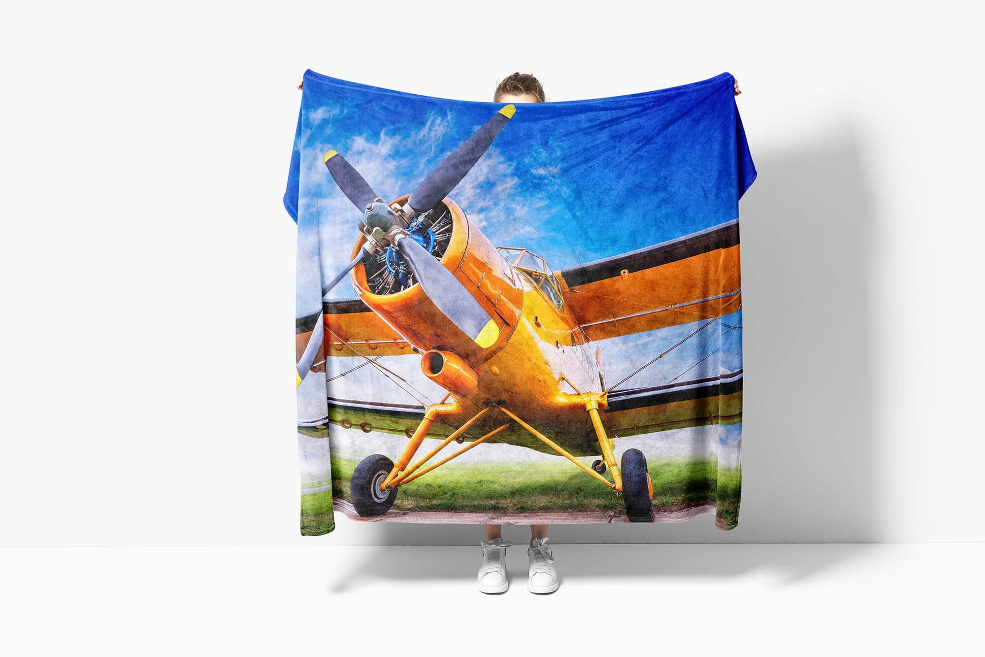 (1-St), Propeller, Saunatuch Strandhandtuch Art Kuscheldecke Handtuch Sinus Flugzeug Baumwolle-Polyester-Mix Handtücher Fotomotiv mit Handtuch