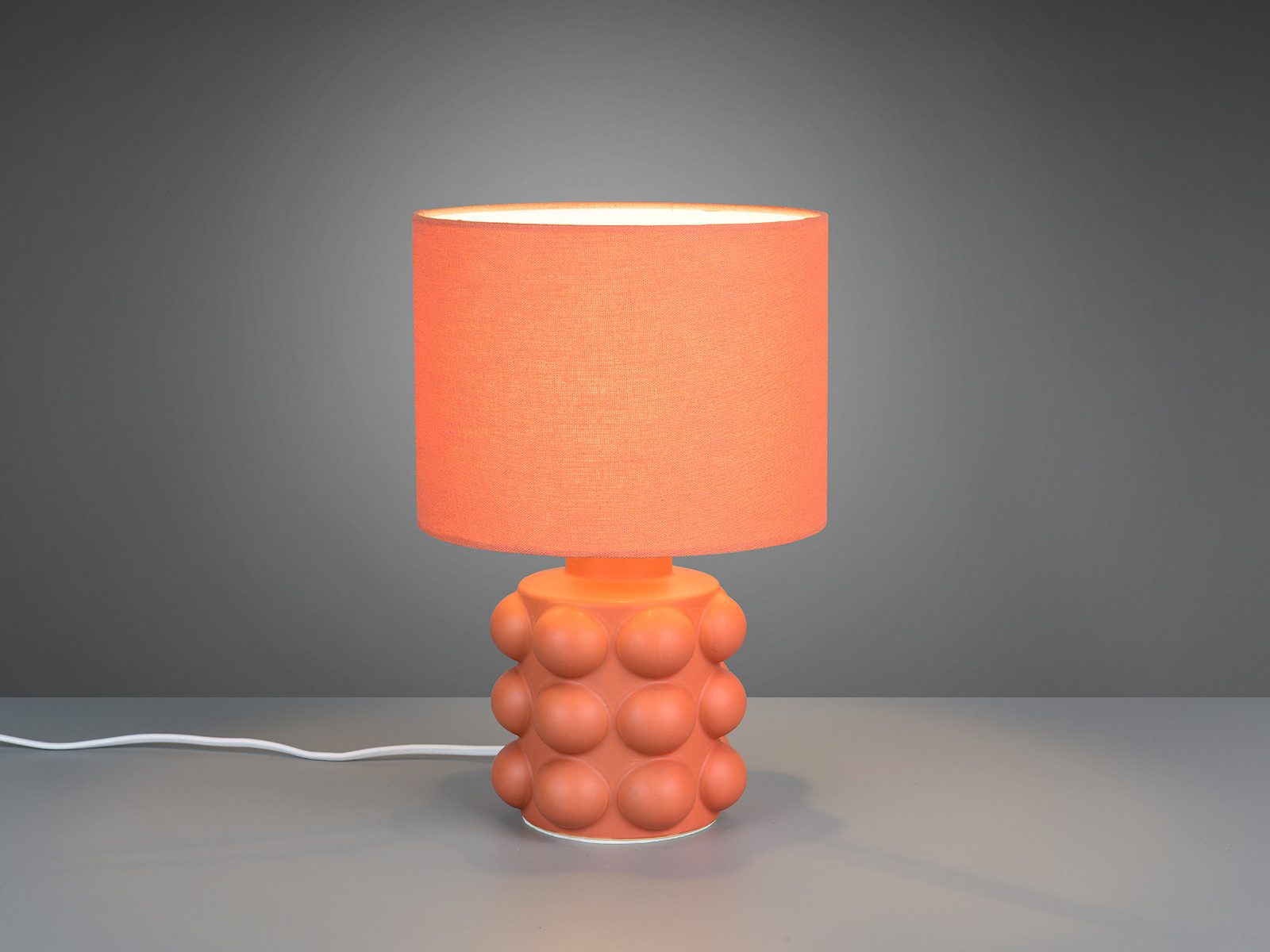 Reality Leuchten LED Nachttischlampe mit Lampenfuß Keramik, Höhe 36cm, Dimmfunktion, LED wechselbar, Warmweiß, Retro Tischlampe mit Stoff Lampenschirm, inkl. dimmbarem Leuchtmittel