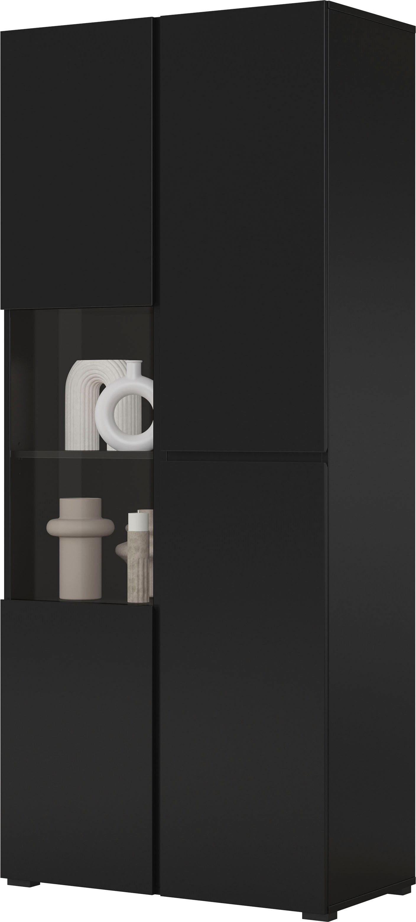 OTTO home Vitrine Cross, Höhe 183,5 cm, moderne grifflose Standvitrine mit 3 Türen Hochschrank mit viel Stauraum, Glastür und verstellbaren Einlegeböden