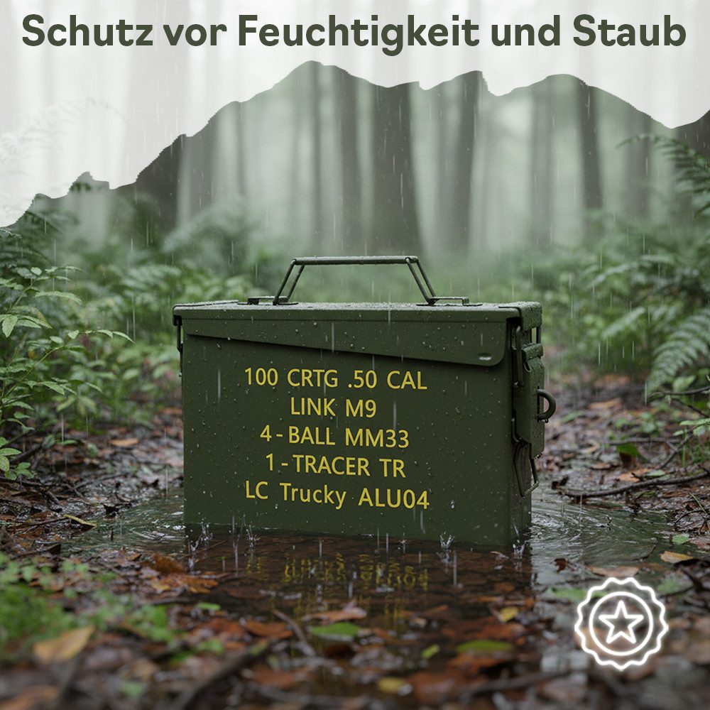 Trucky Aufbewahrungsbox Ammo Box Munitionsbox Box Metallkiste Metallbox Grün Metall – Bild 5 von 5