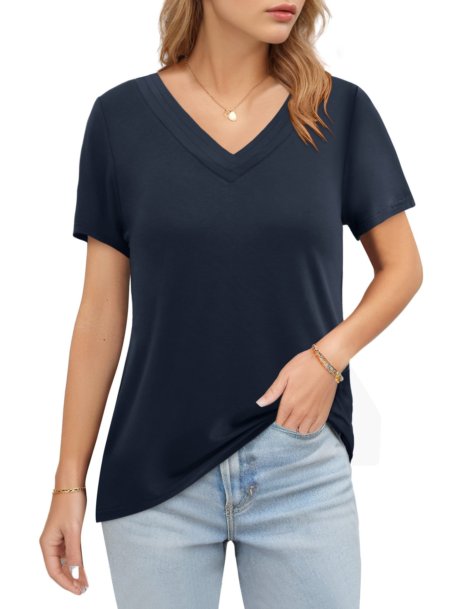 Beluring T-Shirt V-Ausschnitt T-Shirt in Dunkelgrün günstig online kaufen