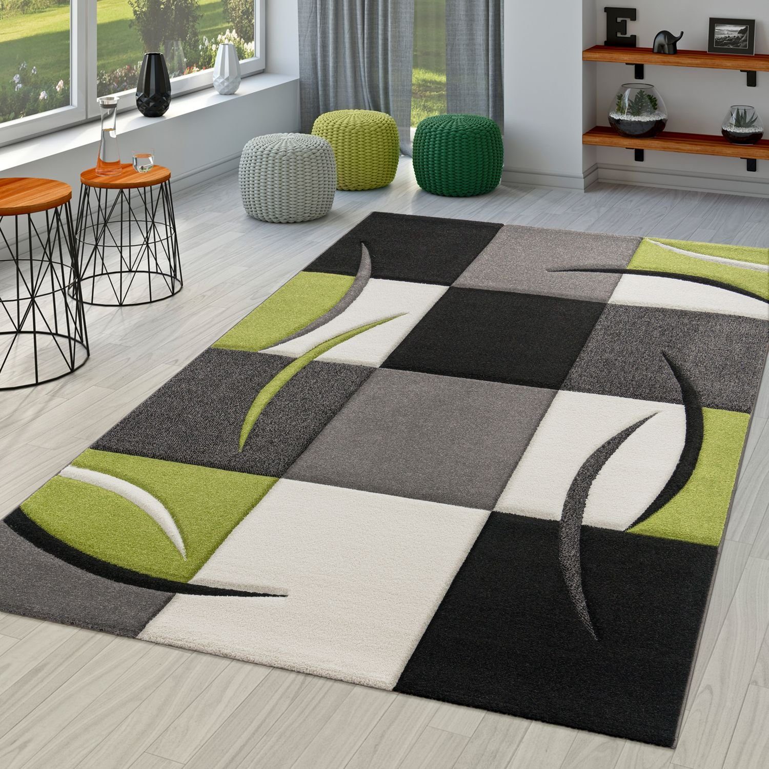 Teppich mm Wohnzimmer Home, TT 16 Optik, Höhe: Grün Kurzflor rechteckig, Moderner Teppich 3D