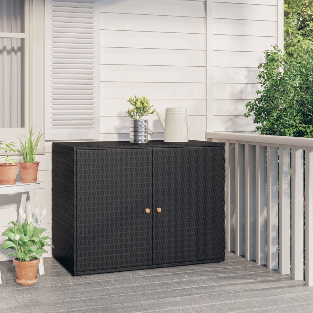 vidaXL Garten-Geräteschrank Gartenschrank Schwarz 100x55,5x80 cm Poly Rattan, (1 St)