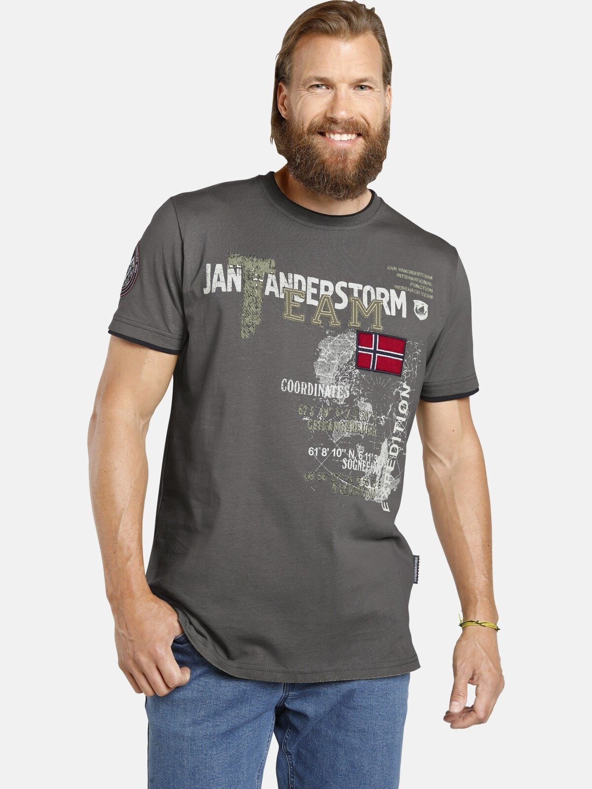 Jan Vanderstorm T-Shirt SÖLVE aus robustem Baumwolljersey dunkelgrau