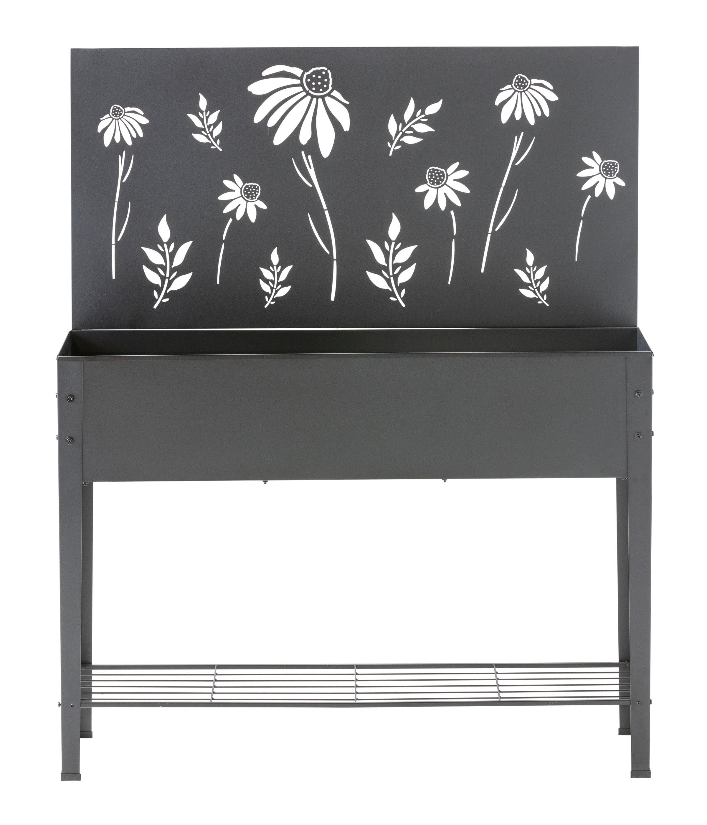 Dehner Hochbeet Bretagne, 115 x 143 x 27 cm, schwarz, Balkonbeet aus pulverbeschichtetem Metall