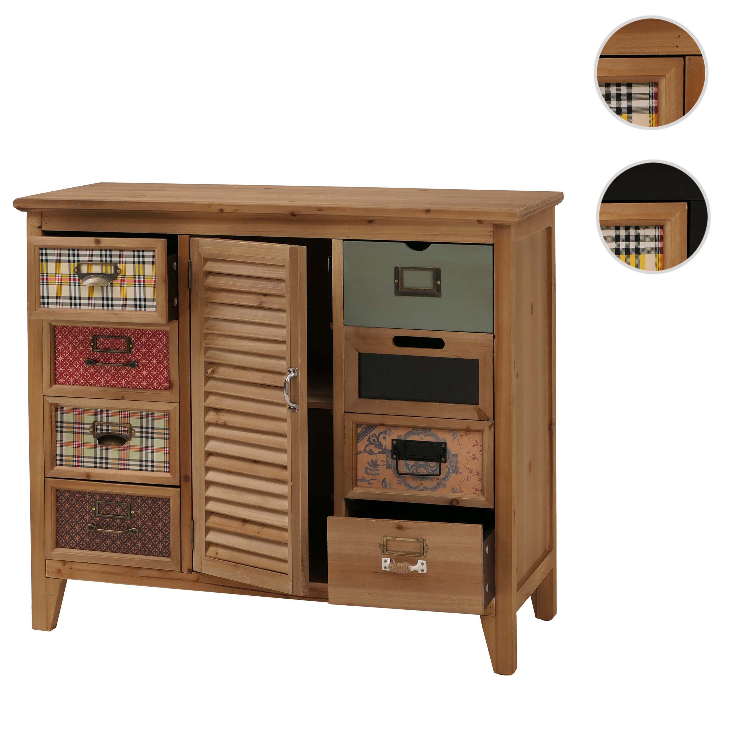 MCW Apothekerschrank MCW-O63-G Schubladenfronten im Mix aus Mustern und Farben mit Etikettenhaltern