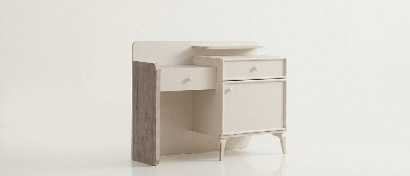 Xlmoebel Schminktisch Beige Holzkommode im modernen, minimalistischen Stil mit 3, Made in Europa