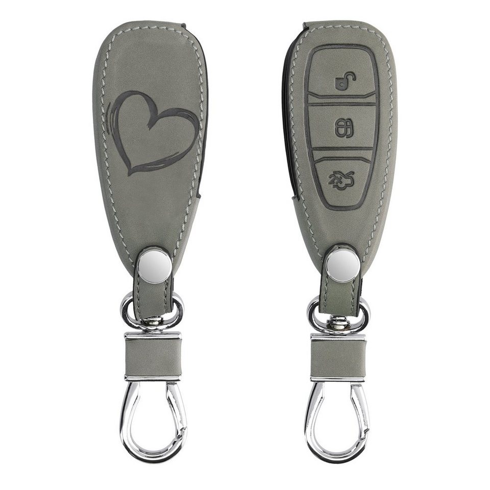 kwmobile Schlüsseltasche Autoschlüssel Hülle für Ford, Nubuklederoptik -  Kunstleder Schutzhülle Schlüsselhülle Cover für Ford, geeignet für Ford  3-Tasten Autoschlüssel Keyless Go Schlüssel