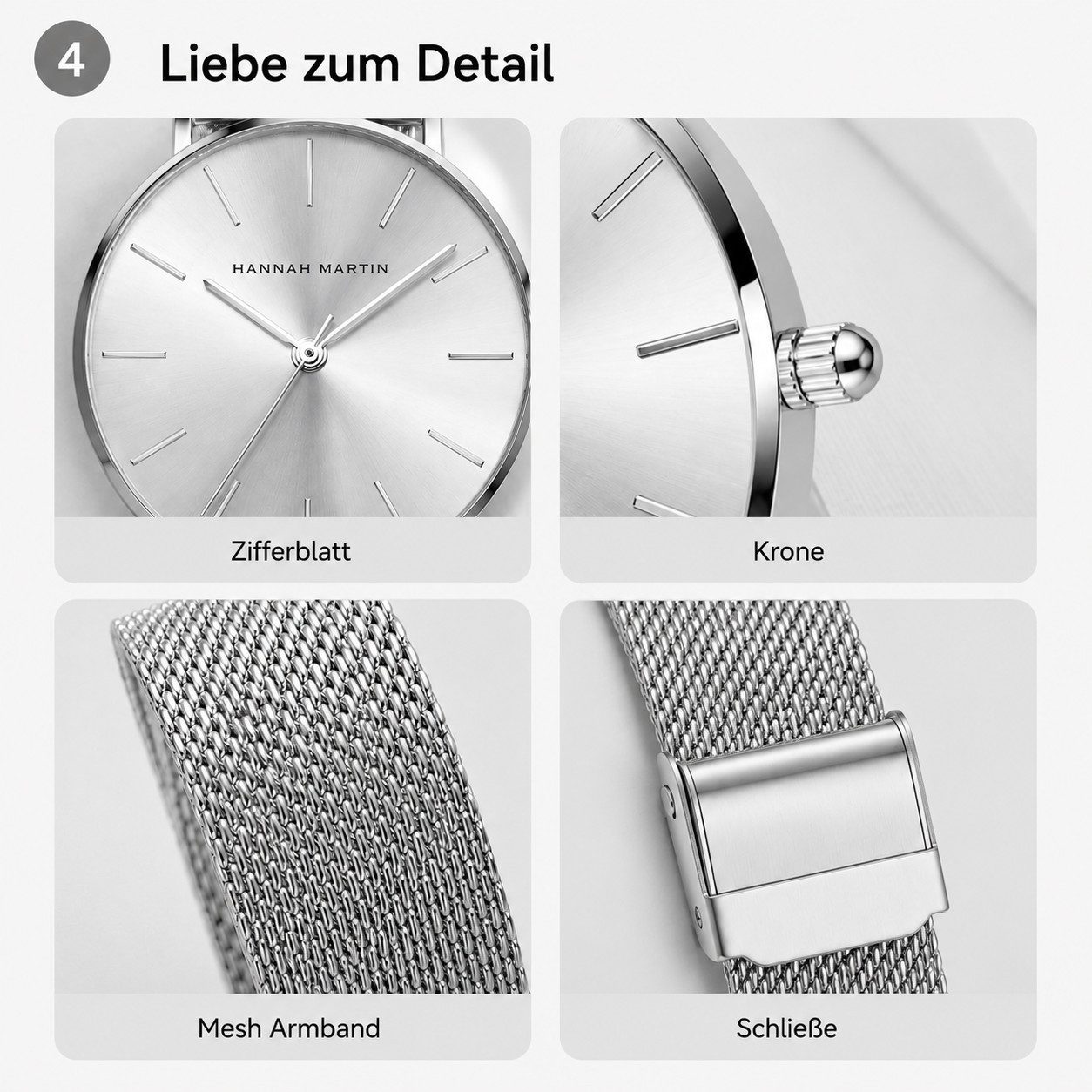 Forrlite Quarzuhr Armbanduhr Sliber, Elegante Quarzuhr mit Edelstahl-Mesharmband, (Multifunktionsuhr Damenuhr, Edelstahl Armbanduhr, 3 ATM spritzwassergeschützt – Bild 3 von 5