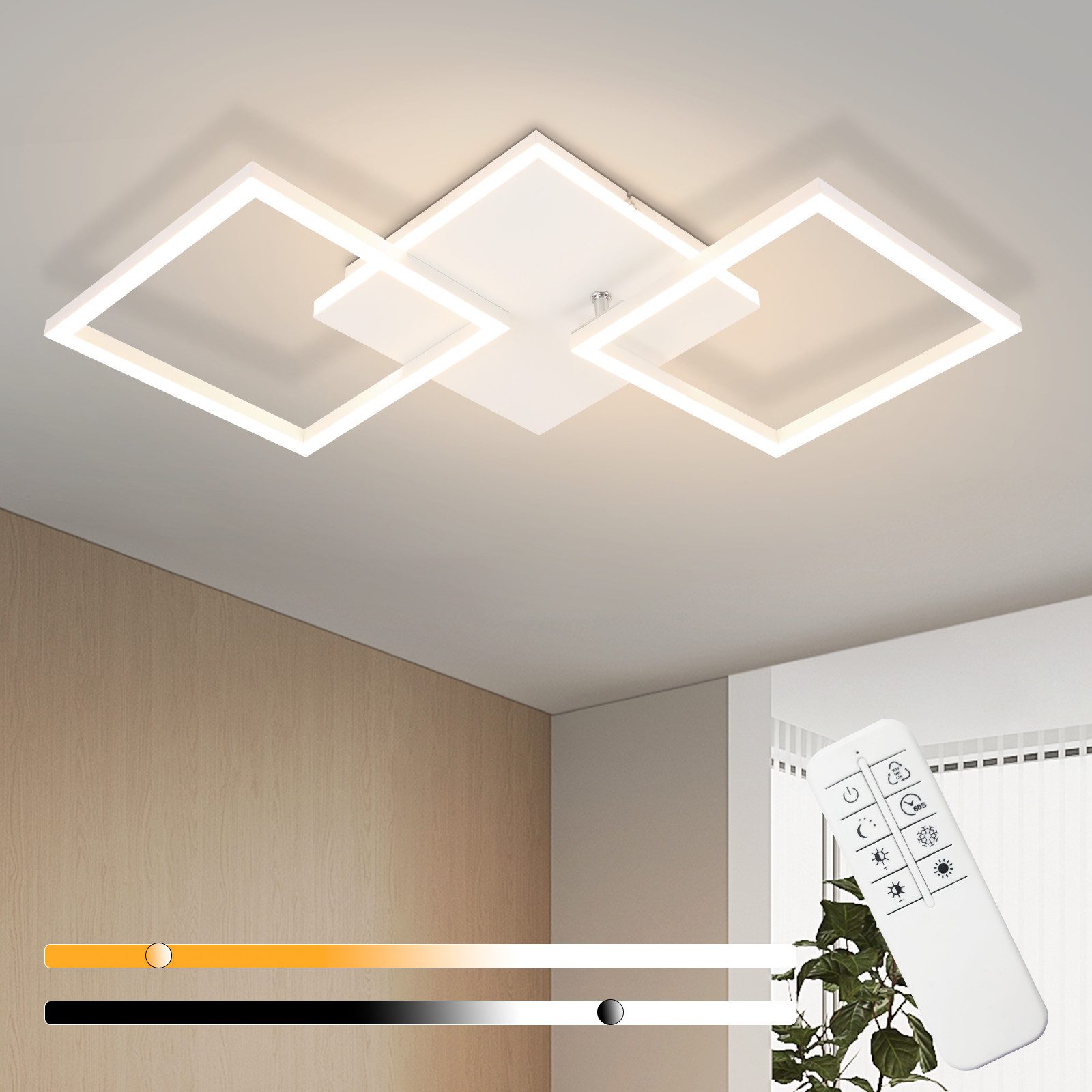 Nettlife LED Deckenleuchte Wohnzimmer Schwarz Dimmbar Eckig Modern 36W mit günstig online kaufen