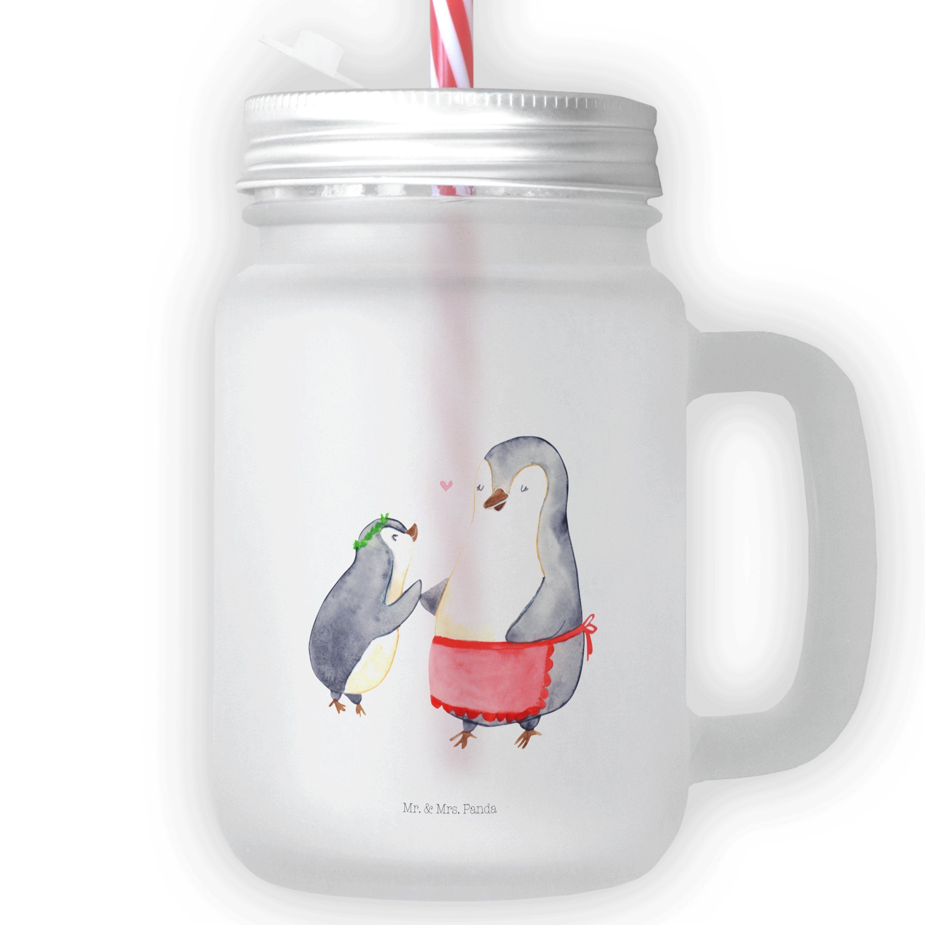 Glas Glas Mrs. Glas, Panda Mr. - Pinguin & Satiniertes Ge, Kind - Transparent Glas, Premium Geschenk, mit