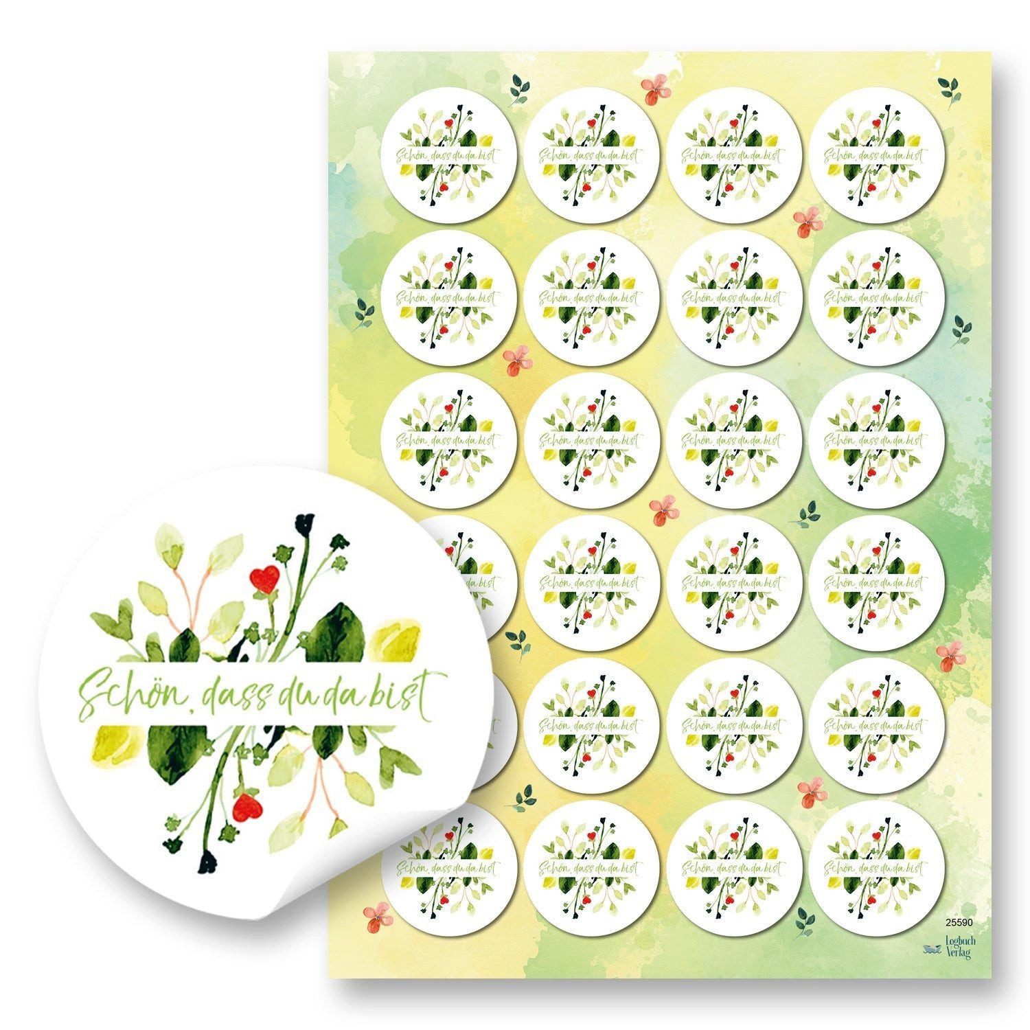 Logbuch-Verlag Aufkleber "Schön, dass du da bist" Sticker Set – 24 Aufkleber mit Blumenmotiv –