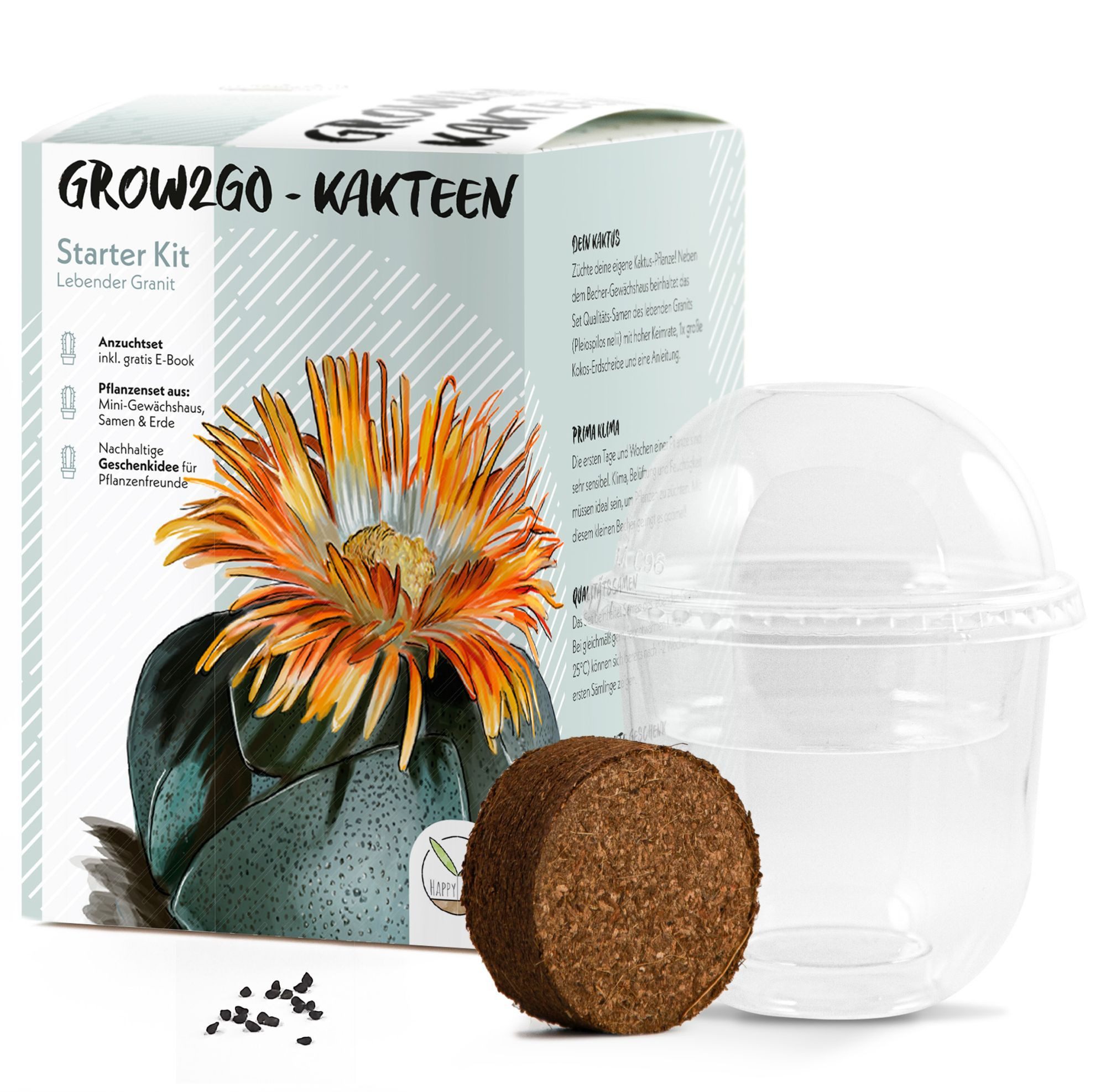 HappySeed Blumensamen Kakteen Starter Kit - Gewächshaus, Kaktus Samen (Lebe günstig online kaufen