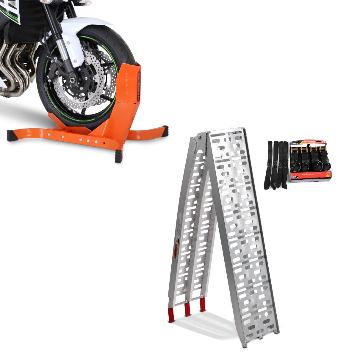 Motorradheber Set Alu Auffahrrampe + Motorradwippe S5