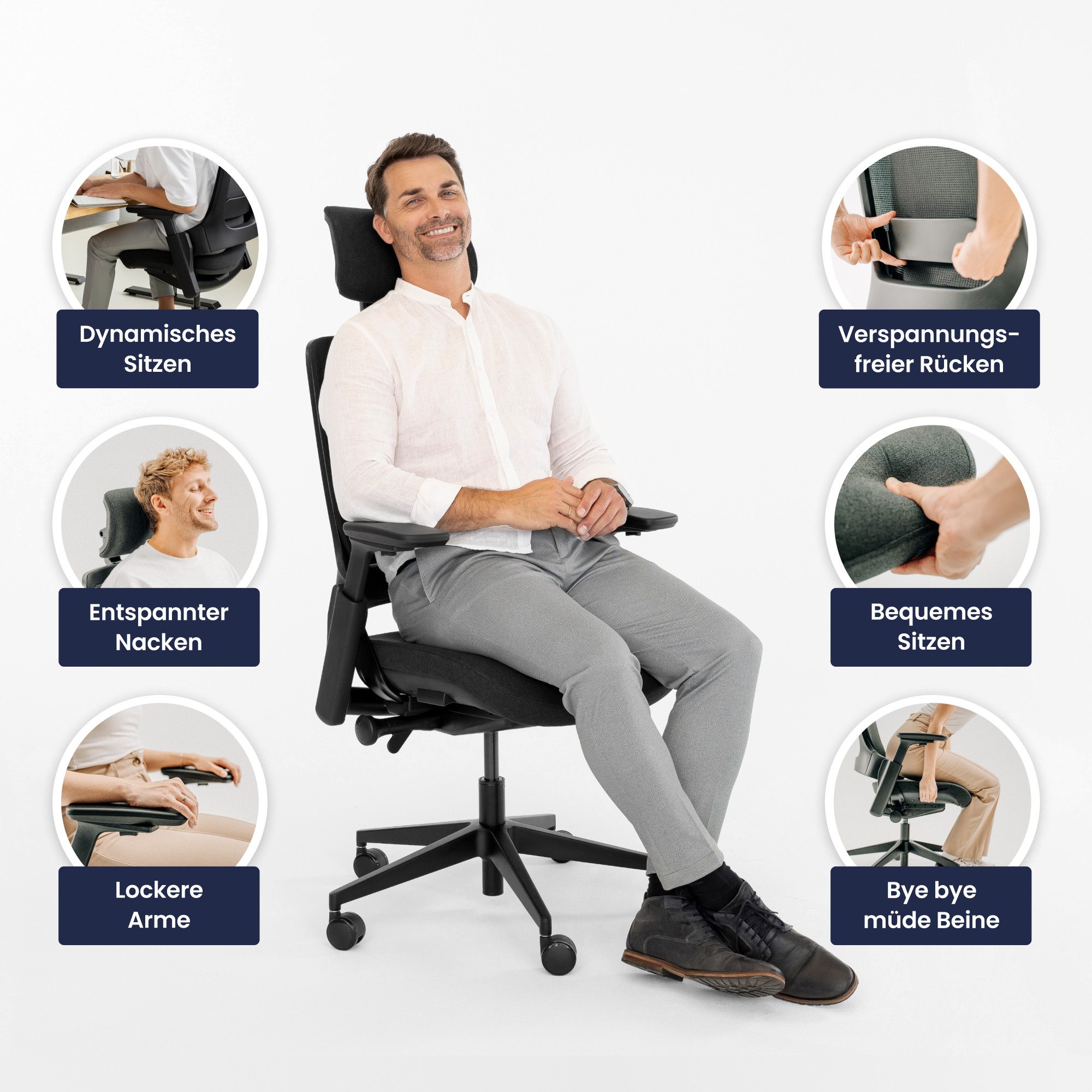 Ergotopia Bürostuhl ergonomischer Schreibtischstuhl NextBack, Drehstuhl mit 3D Armlehnen & verstellbarer Kopfstütze – Bild 4 von 5