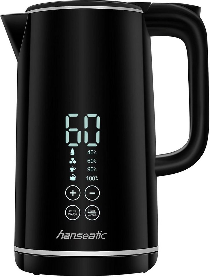 Hanseatic Wasserkocher 62544913, 1,7 l, 2200 W, extra großes Display mit  Temperaturvorwahl