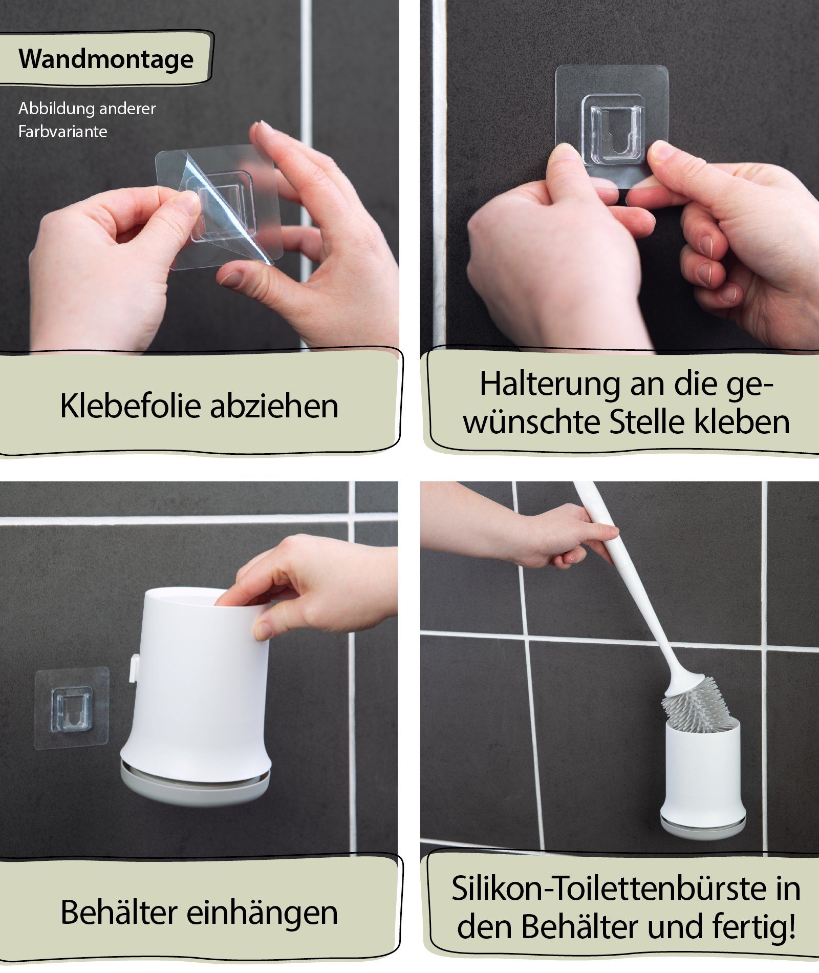 Limited, Kleben, WCs, ergonomisch, Behälter), mit und 870733 schwarz, Silikonborsten WC-Reinigungsbürste aquaSu 2-tlg., zum hygienisch, Wandmontage (Bürstengarnitur,