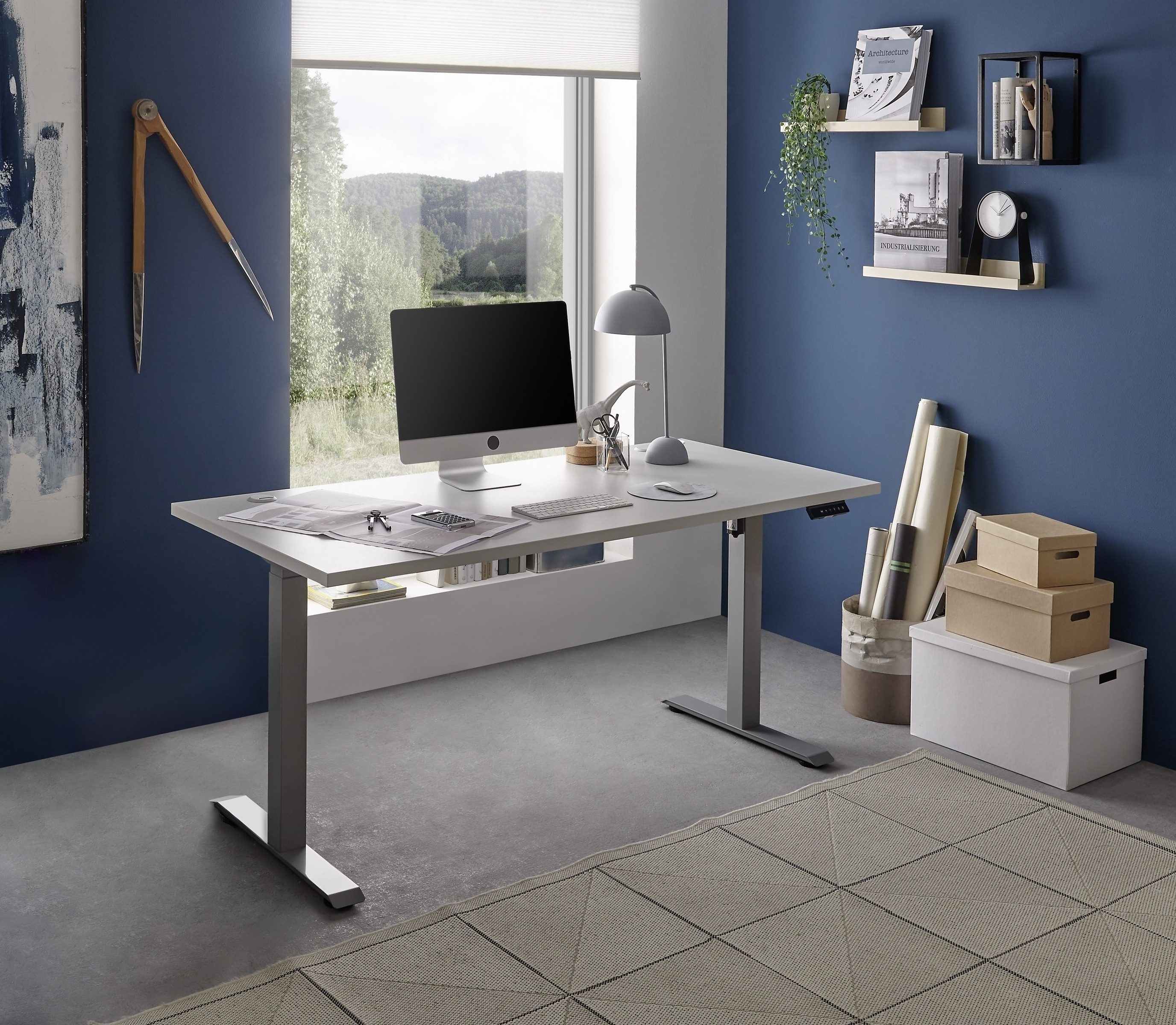 Bega Consult Schreibtisch höhenverstellbar, Eiche Sonoma Dekor / Grau - 160x75/118x77 (BxHxT)