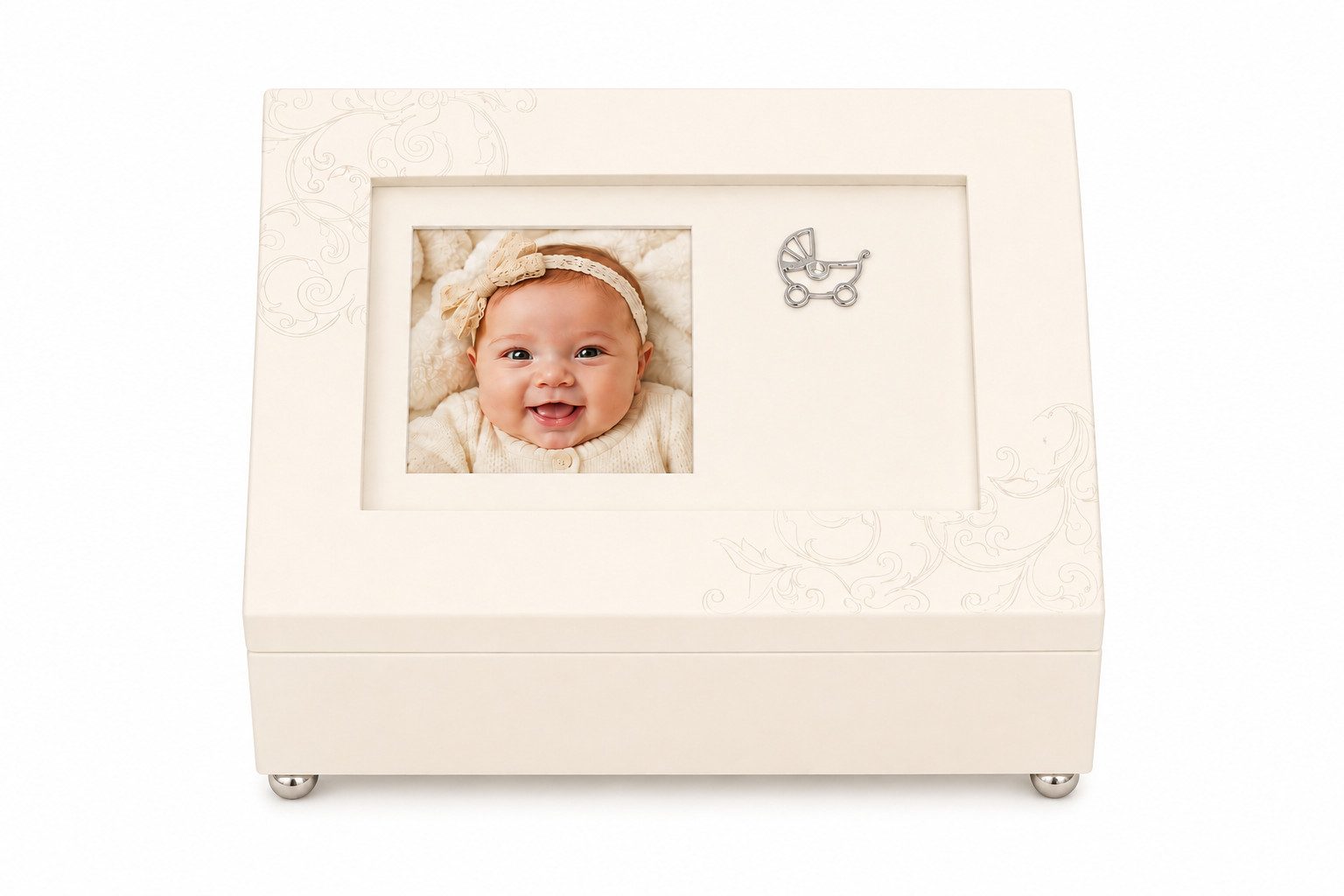 Brillibrum Zahndose Baby Erinnerungsbox mit Spieluhr und Fotofach Warmweiß