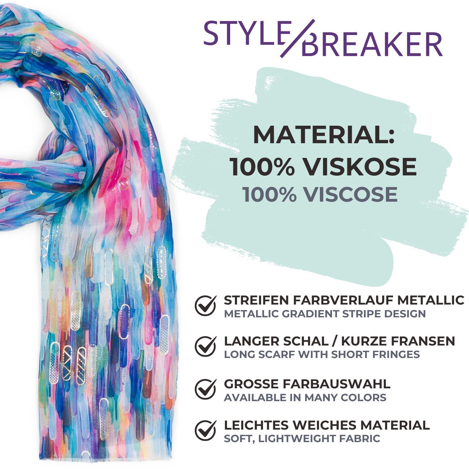 styleBREAKER Modeschal Leichter Schal mit Streifen Farbverlauf Metallic, (1-St) – Bild 5 von 5