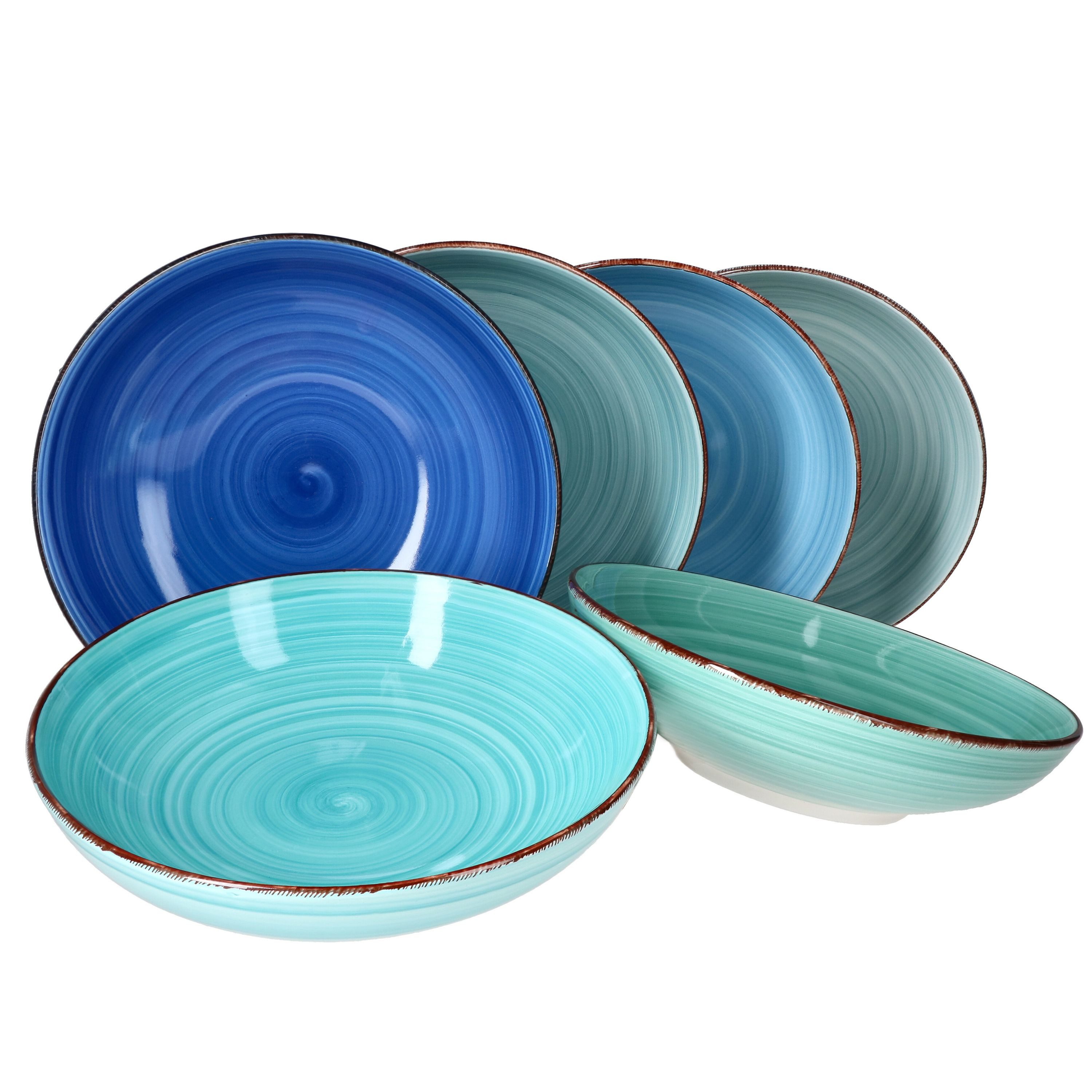 MamboCat Pastateller Blue 6er Set Spaghetti-Teller tief 800ml Schüssel Servier-Schale
