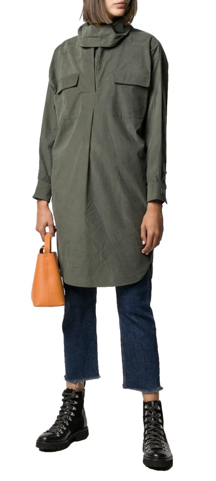 KENZO Midikleid Hemdkleid Cowl Neck Collar Midi Shirt Hemdblusenkleid Drapierter Cowl Neck mit Knopf-Detail – Bild 5 von 5