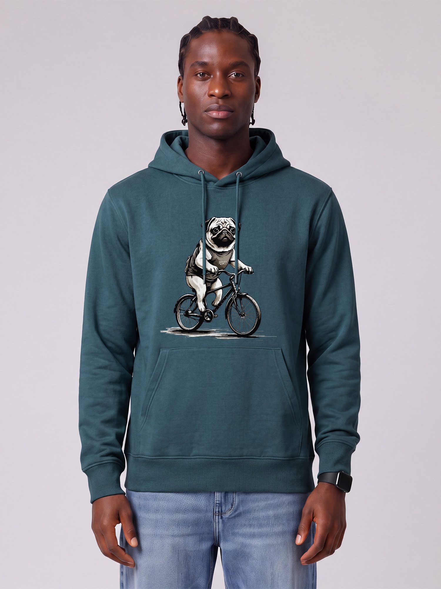 wat? Apparel Hoodie Mops auf Fahrrad