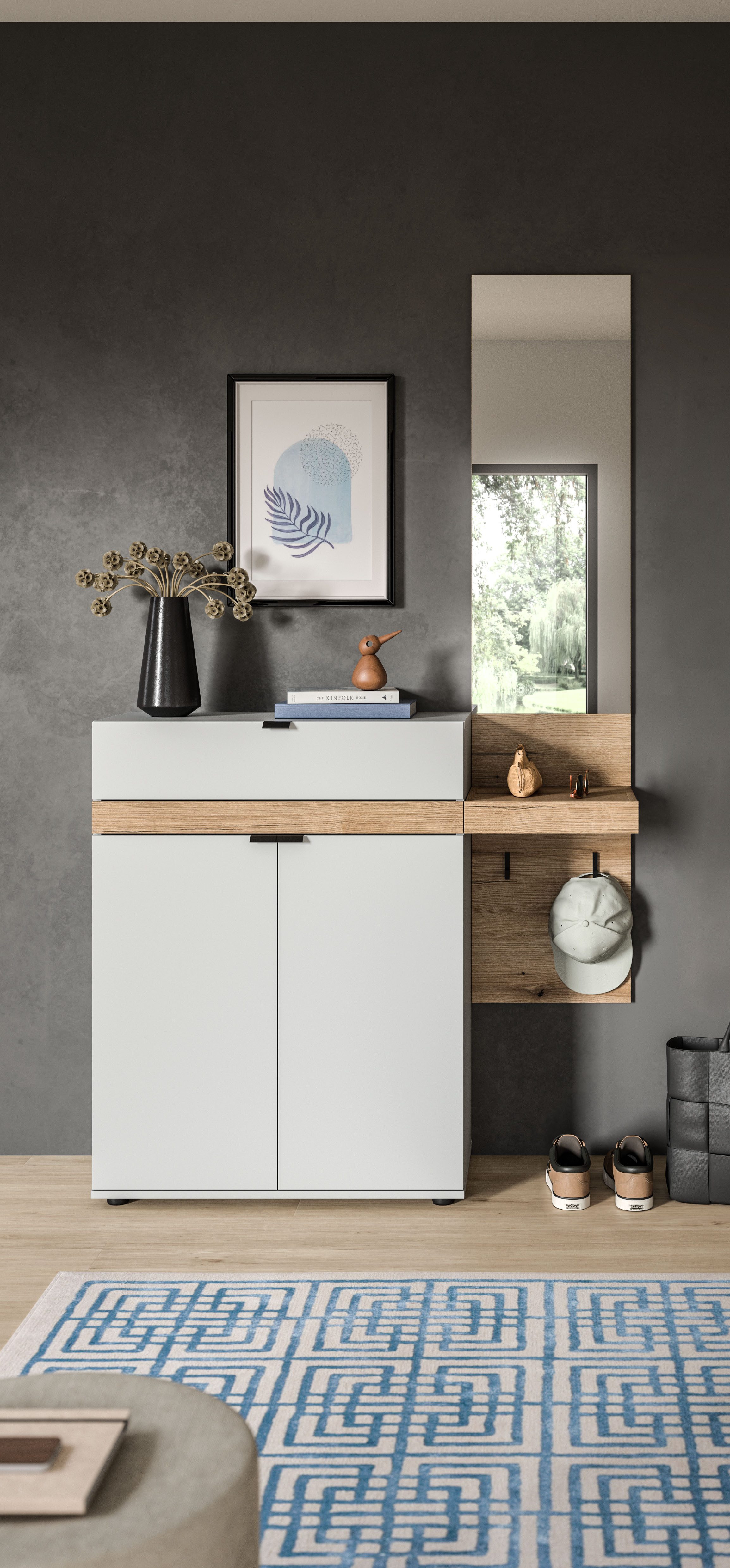 INOSIGN Garderoben-Set Oran, (Set, 2-St), Oran, Evoke Oak, Grau, Garderobenset, Schrank, Spiegel, Flurmöbel