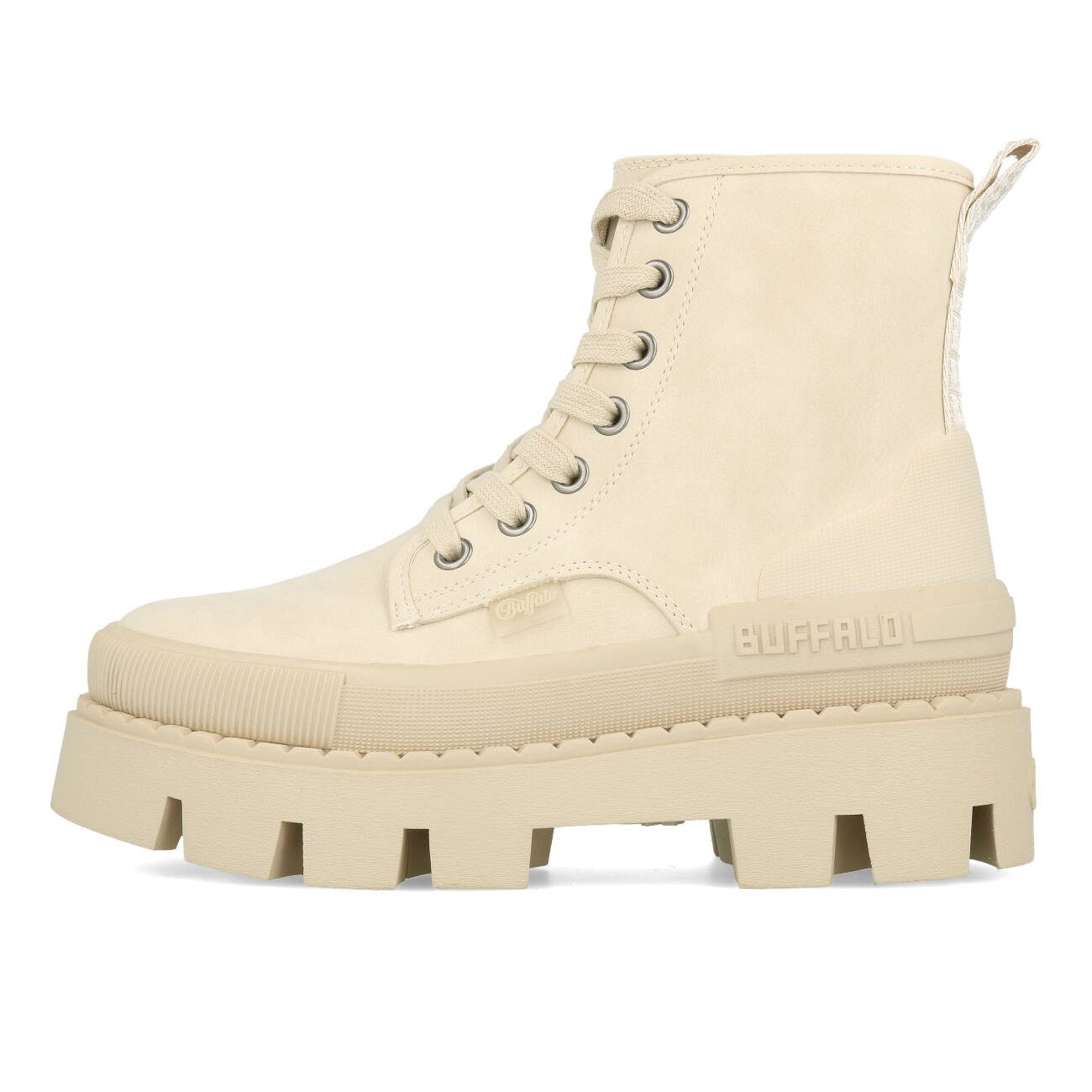 Buffalo Buffalo Raven Laceup Boot Hi Damen Vegan Nubuck Cream Ankleboots