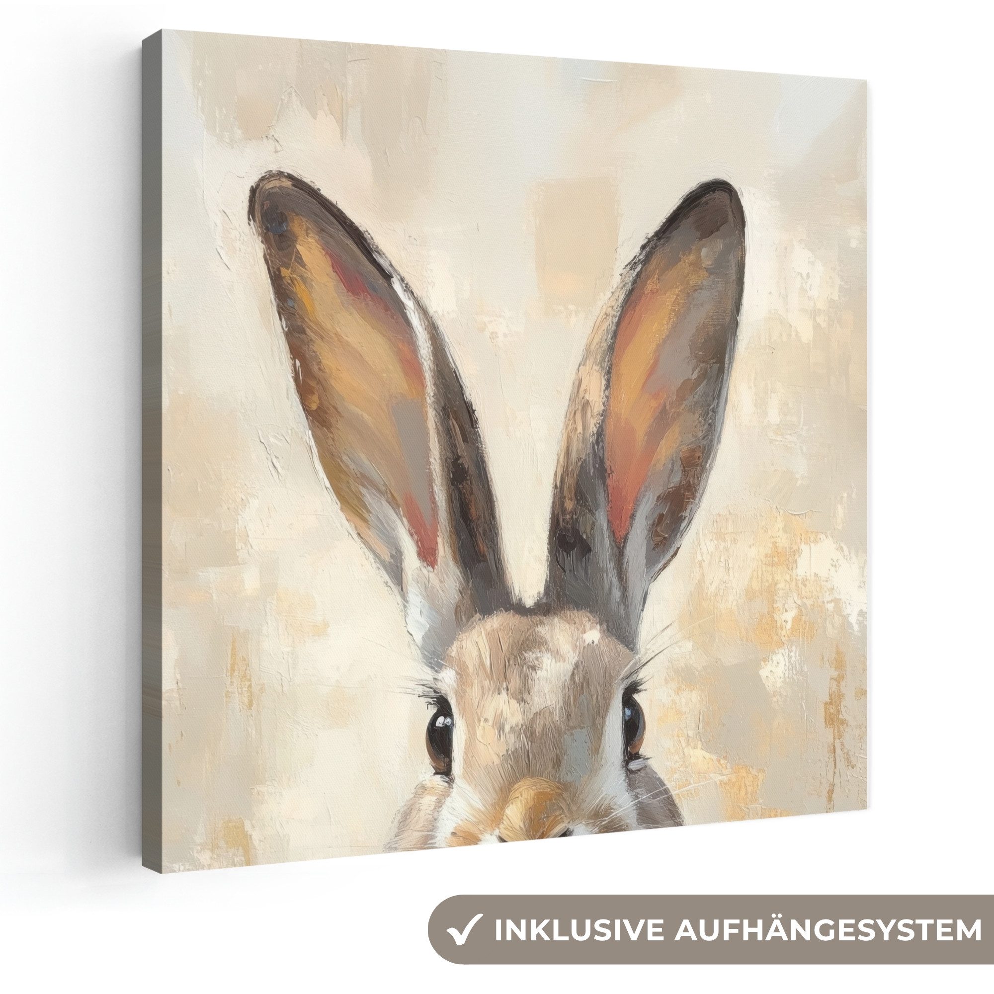 OneMillionCanvasses® Leinwandbild Hase - Ohren - Braun - Ostern Deko, Fotodruck (1 St), Wandbild, Deko Schlafzimmer Wohnzimmer Flur 20x20 cm