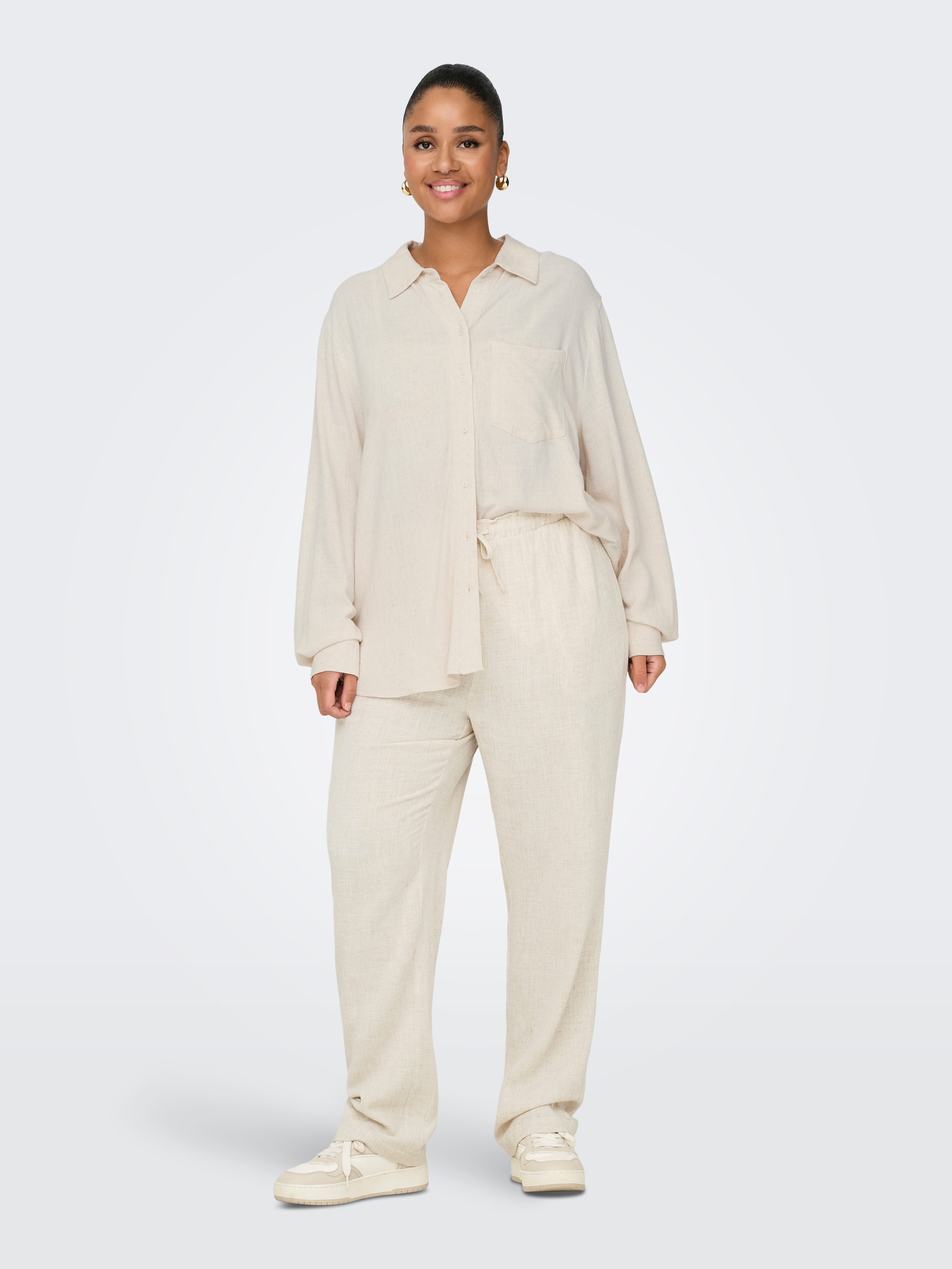 ONLY CARMAKOMA Schlupfhose CARSIESTA HW PULL-UP LINEN BL PNT NOOS Viskosemischung, mit Leinen, High Waist