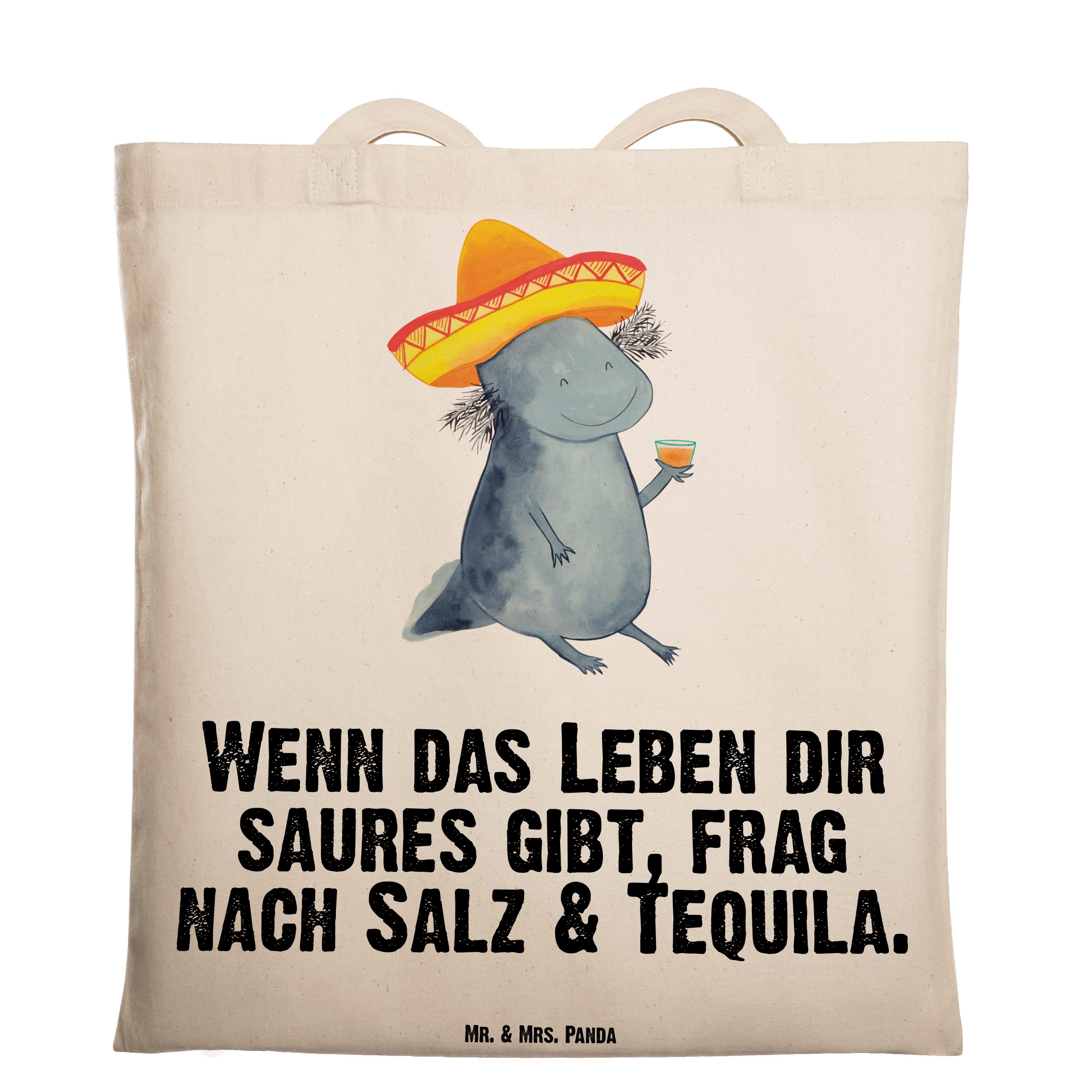 Geschenk, Mr. Mexiko, Axolotl Transparent Beuteltas - Tequila - Mrs. & Sombrero, Tragetasche (1-tlg) Panda