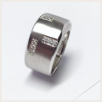 Edelschmiede925 Silberring breiter, matter Ring 925 Silber rhod mit Zirkonia #59