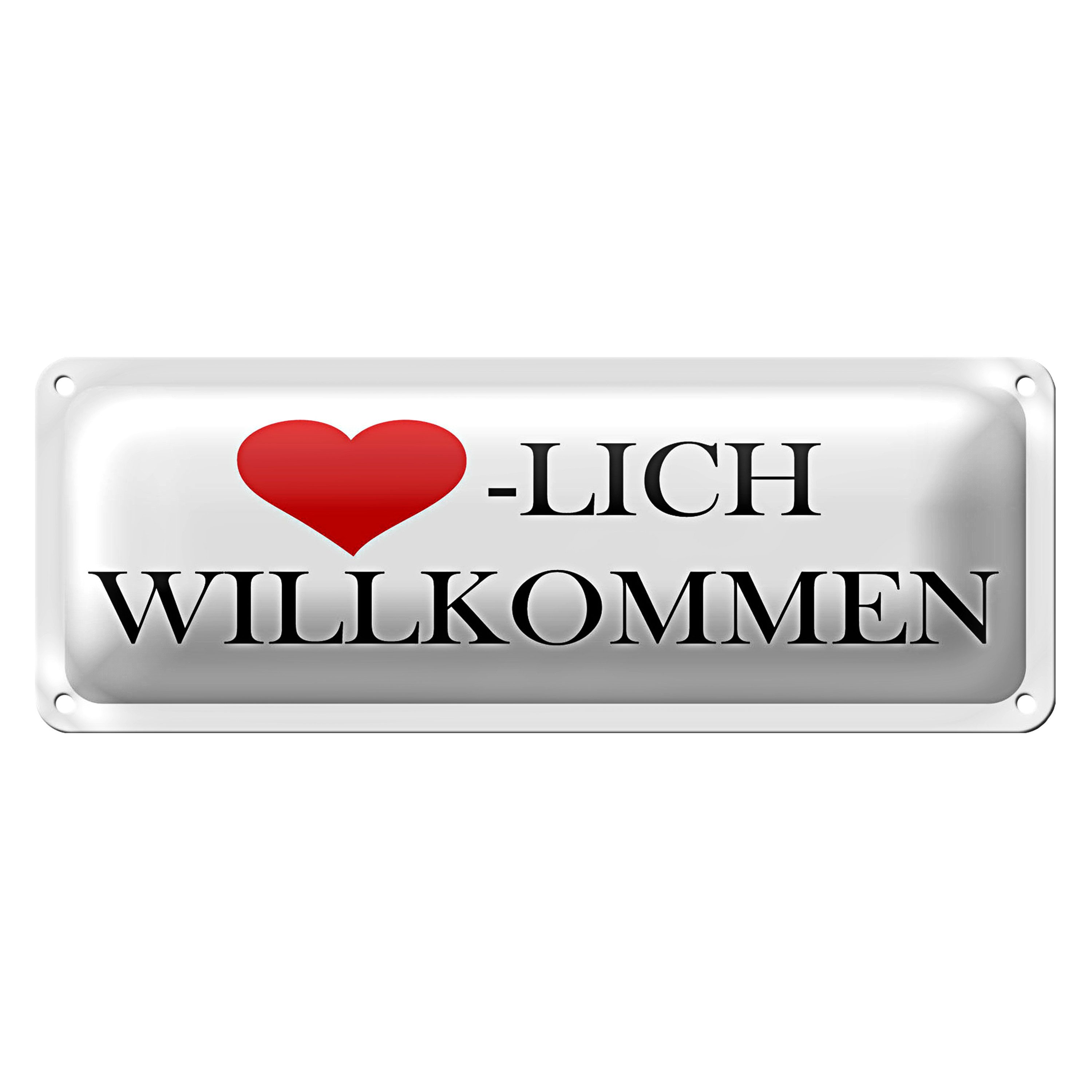 Roomando Metallschild Blechschild Spruch 27x10 cm Herzlich Willkommen Herz Dekoration