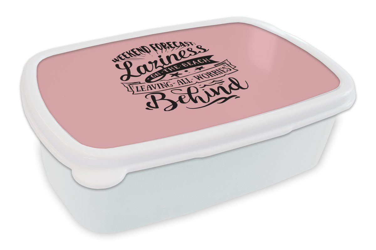 MuchoWow Lunchbox Sommer - Zitat - Rosa, Kunststoff, (2-tlg), Brotbox für Kinder und Erwachsene, Brotdose, für Jungs und Mädchen weiß