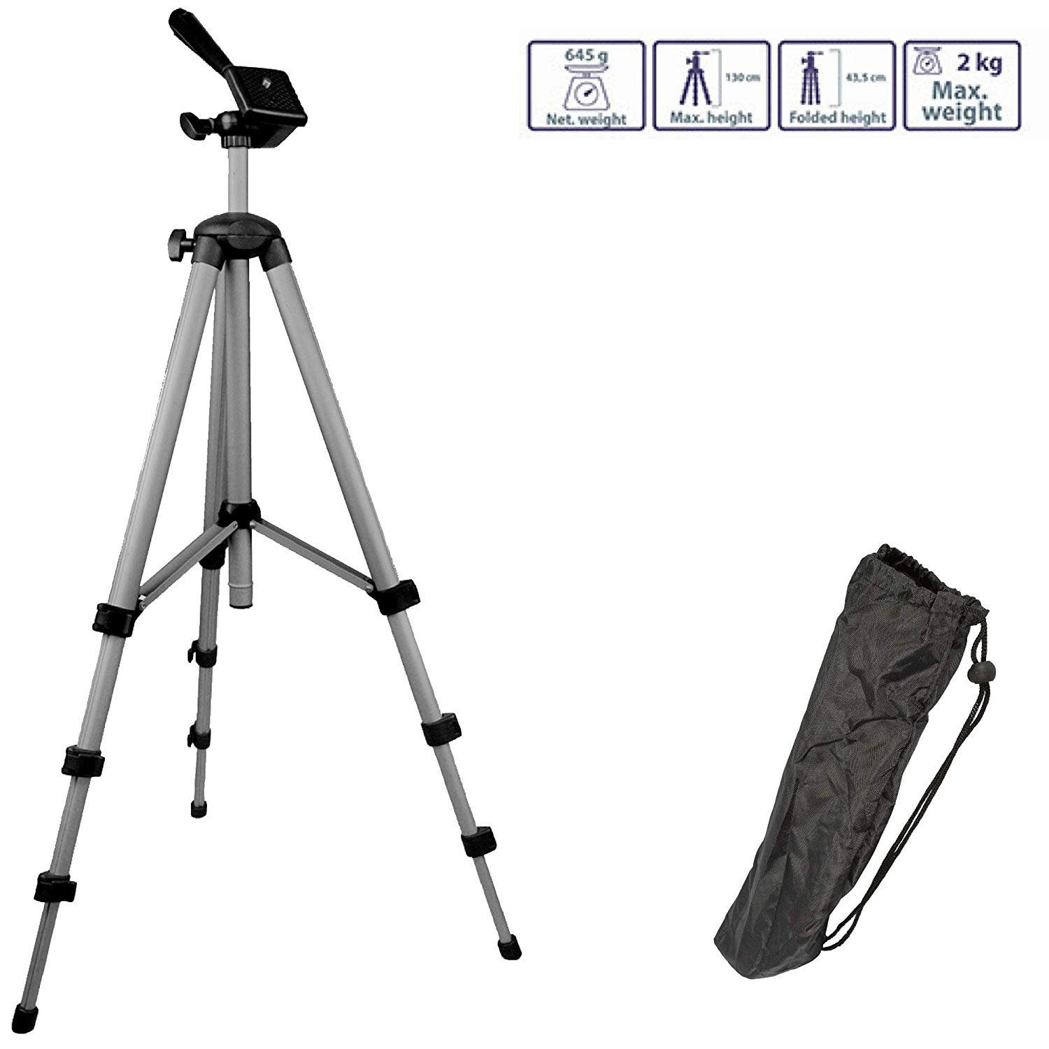 Stativ TronicXL 360° 130cm für Kamerastativ Canon Aluminium DSLR Kamerastativ Nikon (Schwenkarm, Schlösser, Sony Flip Gummifüße)