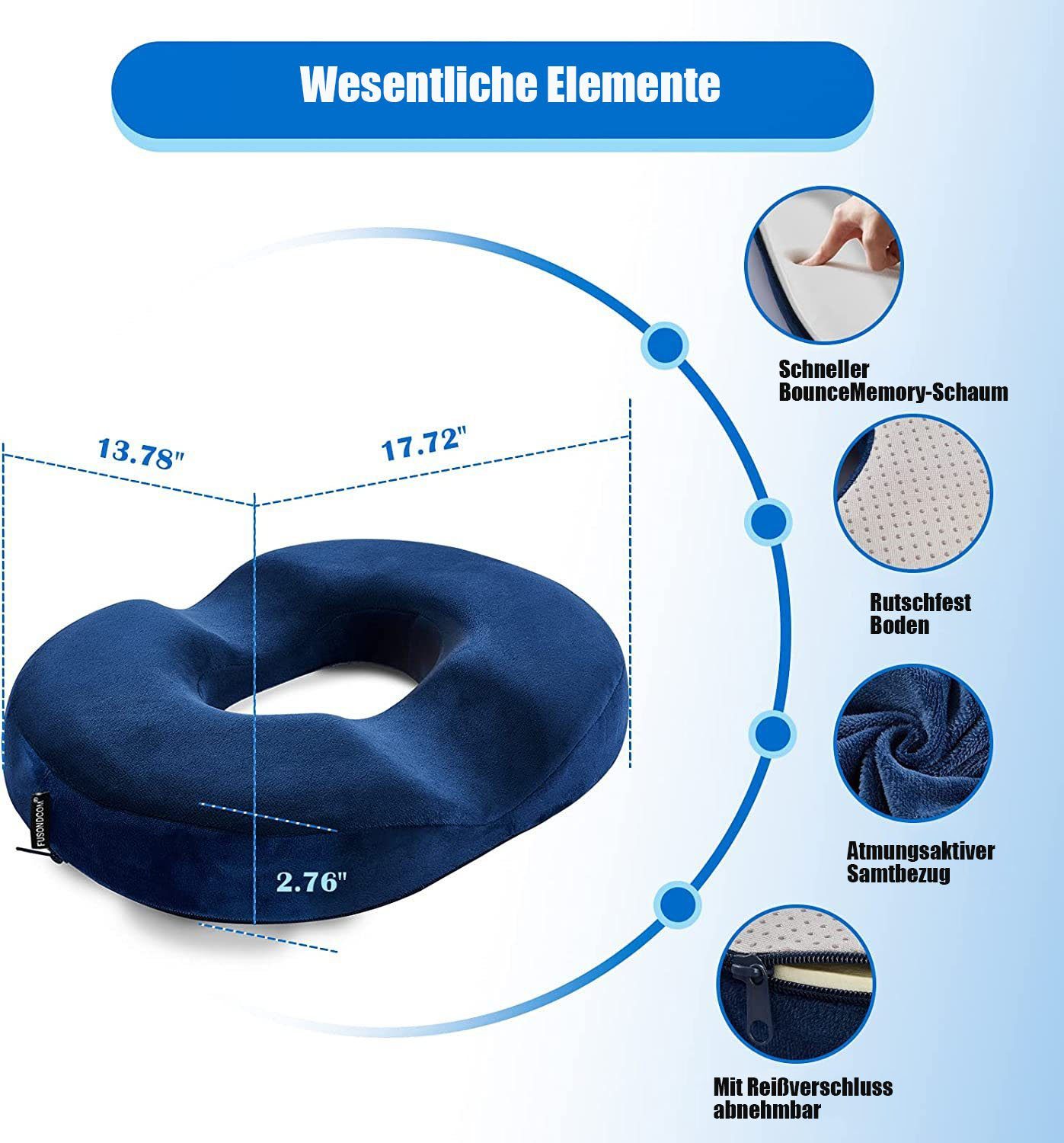 Kissen Ergonomisches Sitzkissen Orthopädisches Jormftte Sitzkissen, Sitzkissen marineblau Donut