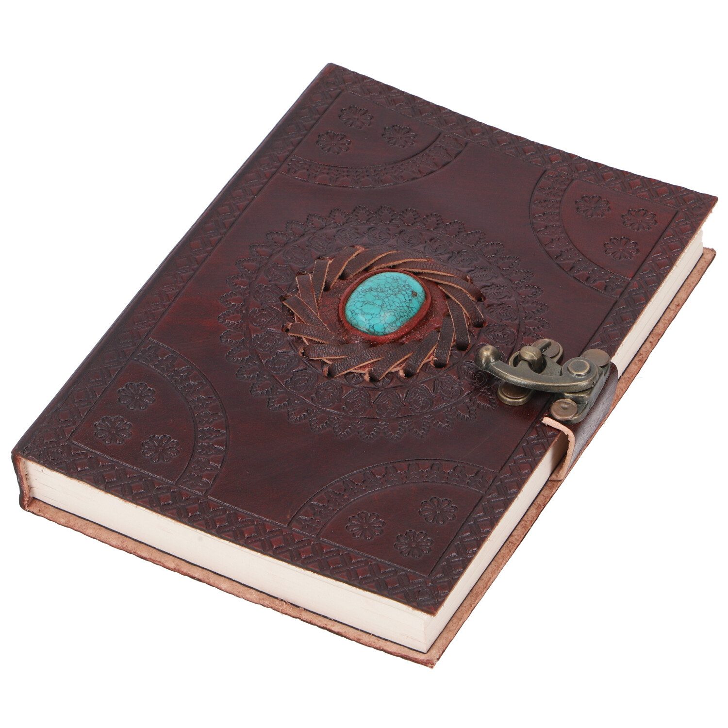 Guru-Shop Tagebuch Lederbuch, verziertes Notizbuch, Tagebuch,..