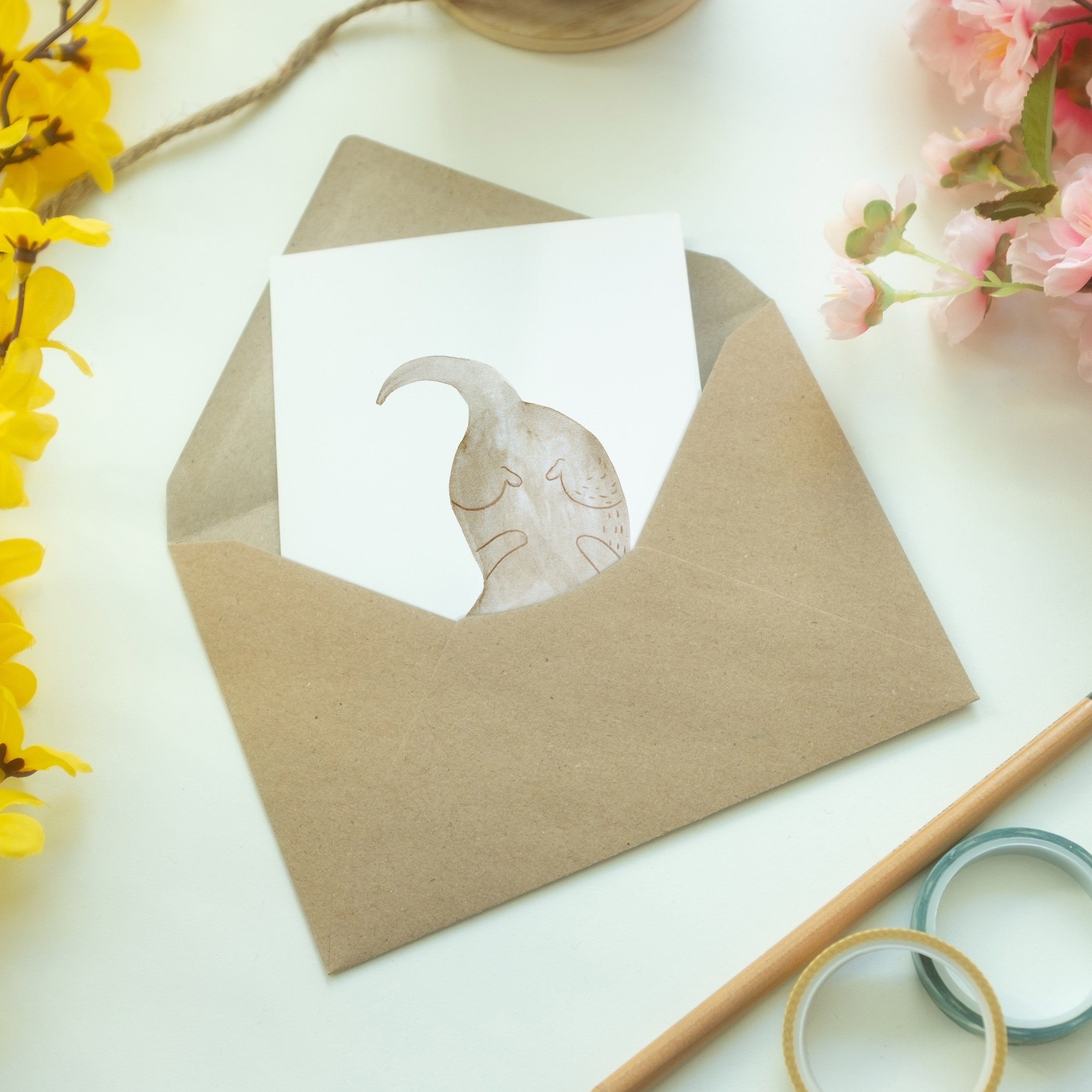 Mrs. Mr. - Geburtstagskarte, kopfüber Karte, Geschenk, - Seeotter Panda Otter & Weiß Grußkarte