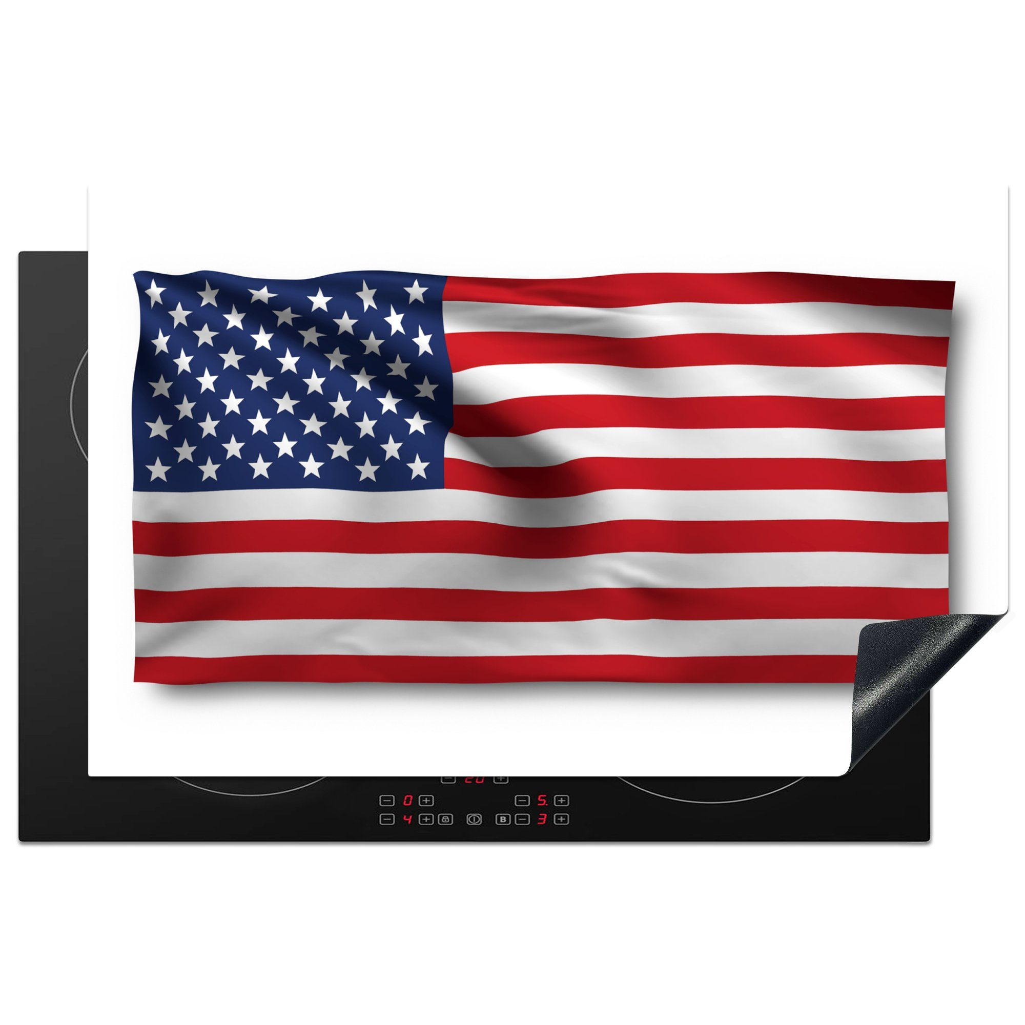 MuchoWow Herdblende-/Abdeckplatte Flagge der Vereinigten Staaten auf weißem Hintergrund, Vinyl, (1 tlg), 81x52 cm, Induktionskochfeld Schutz für die küche, Ceranfeldabdeckung