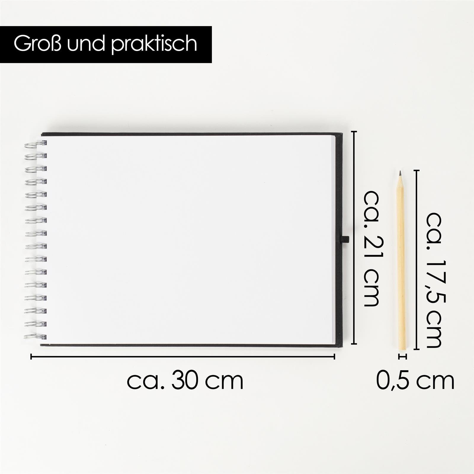 - Sketchbook Skizzenbuch 96 quer mit Weißes 200g Stiftehalter, Blätter OfficeTree Blanko Verschluss, Papier und - Stift 48 OfficeTree A4 Seiten Skizzenbuch