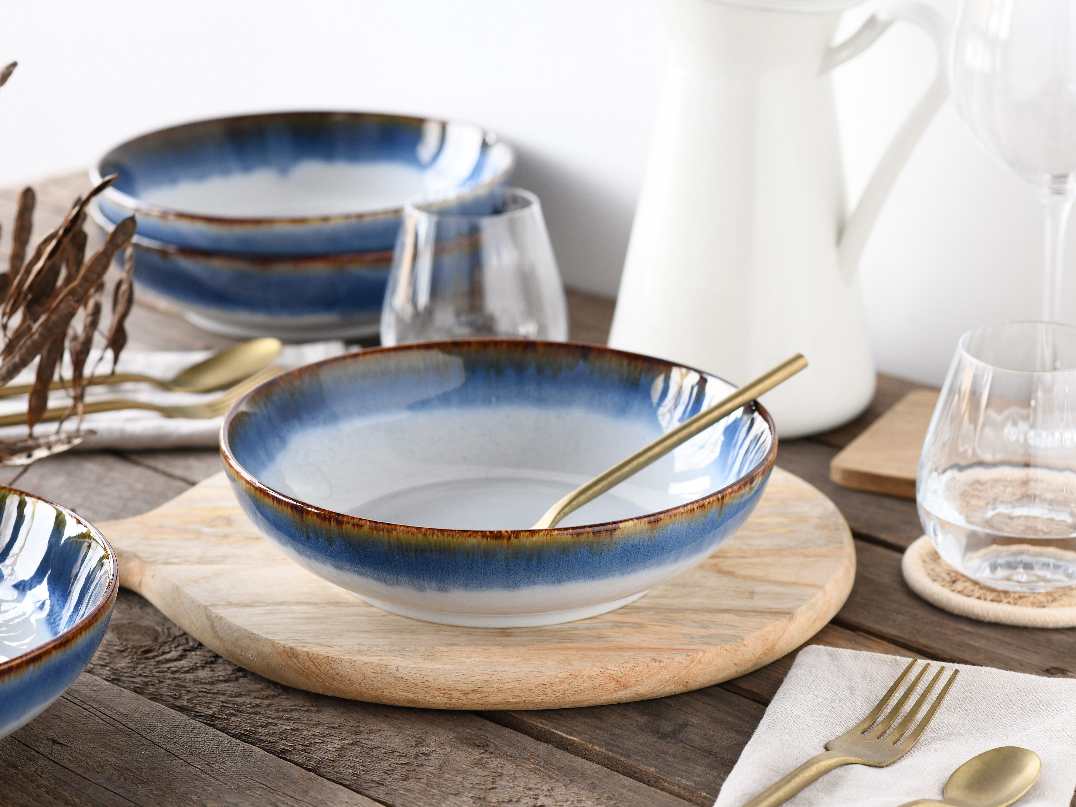CreaTable Schale Cascade, Poke Bowl 22,5 cm 4-tlg, Steinzeug, (Set, 4-tlg), Rekativglasur, Healthy Food