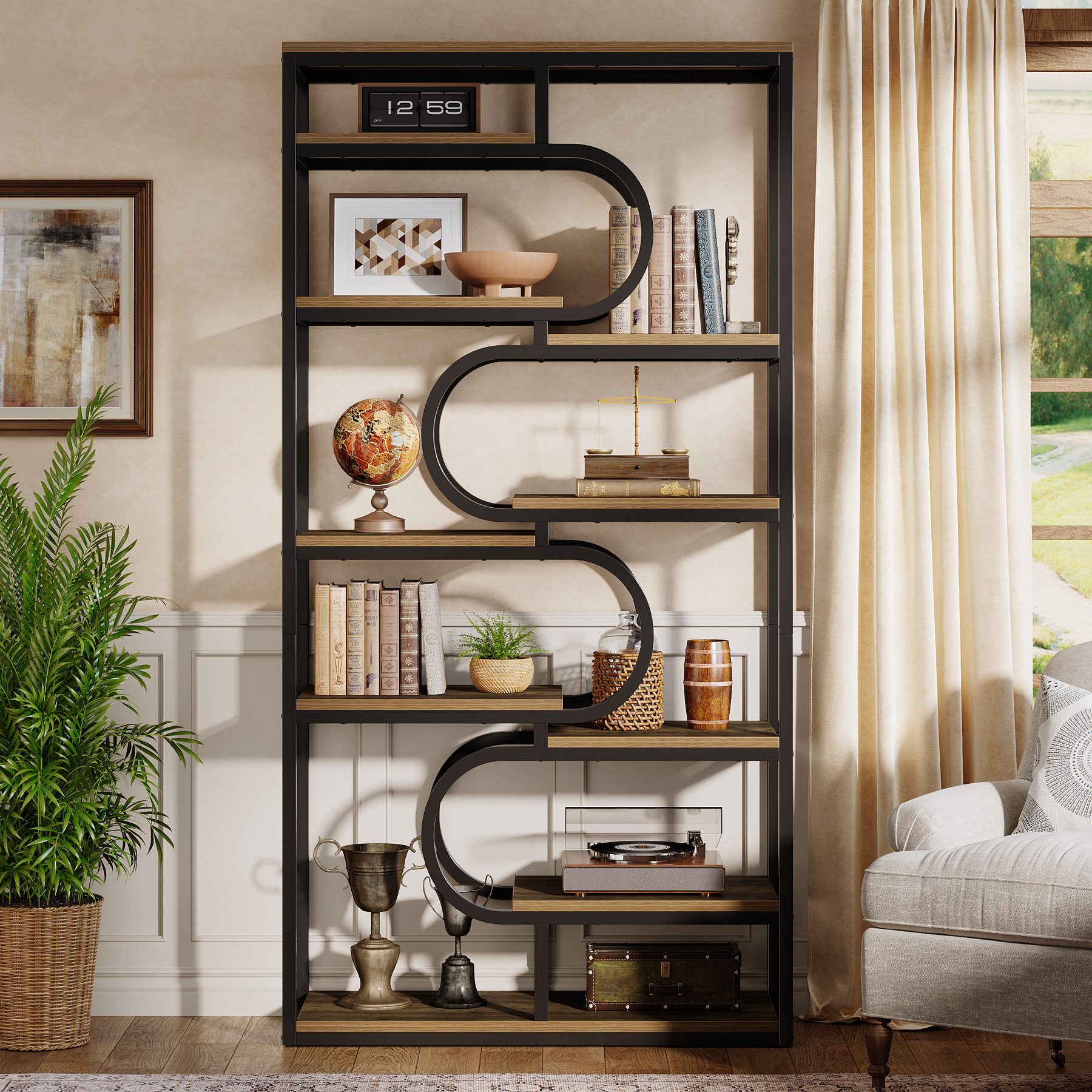 Tribesigns Bücherregal 5-stöckiges Industrial-Standregal, Ausstellungsregal mit Metallrahmen, 180cm Etagere-Bücherregal, Freistehendes Regal mit Offenem Staurau – Bild 4 von 5